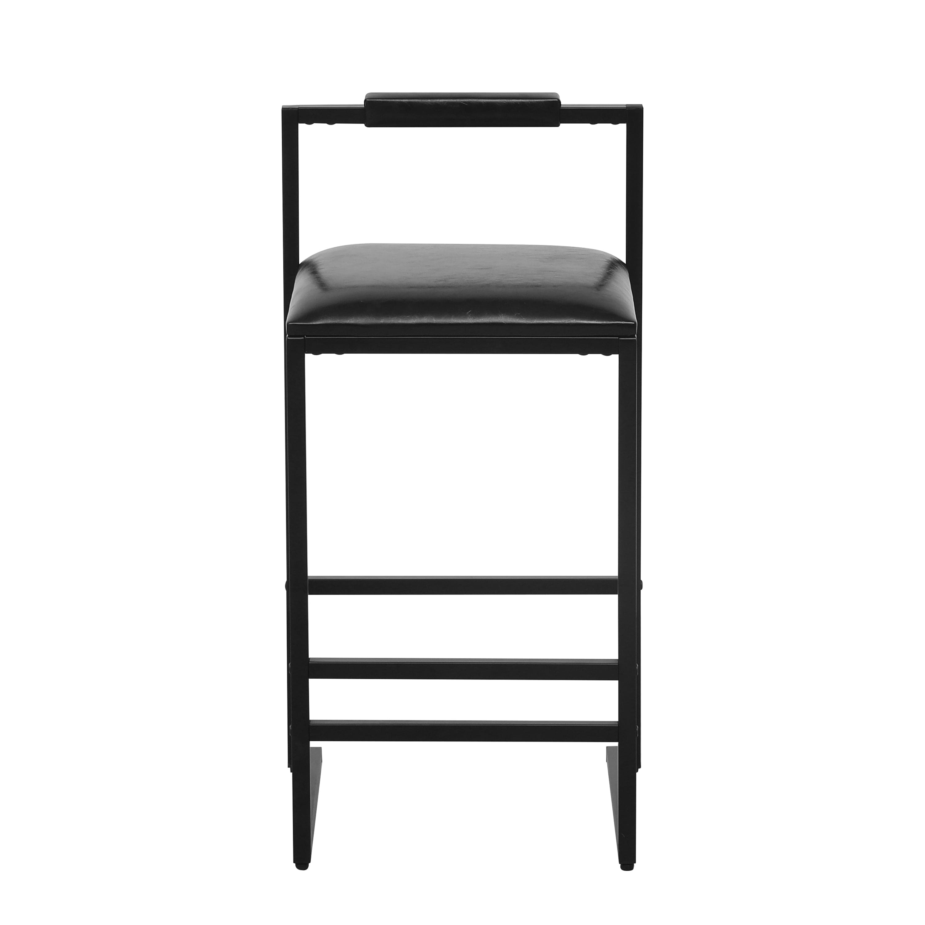 Black Bar Stool with Backrest Set of 2 Counter Height PU Leather Upholstered Bar Chairs with Footrest