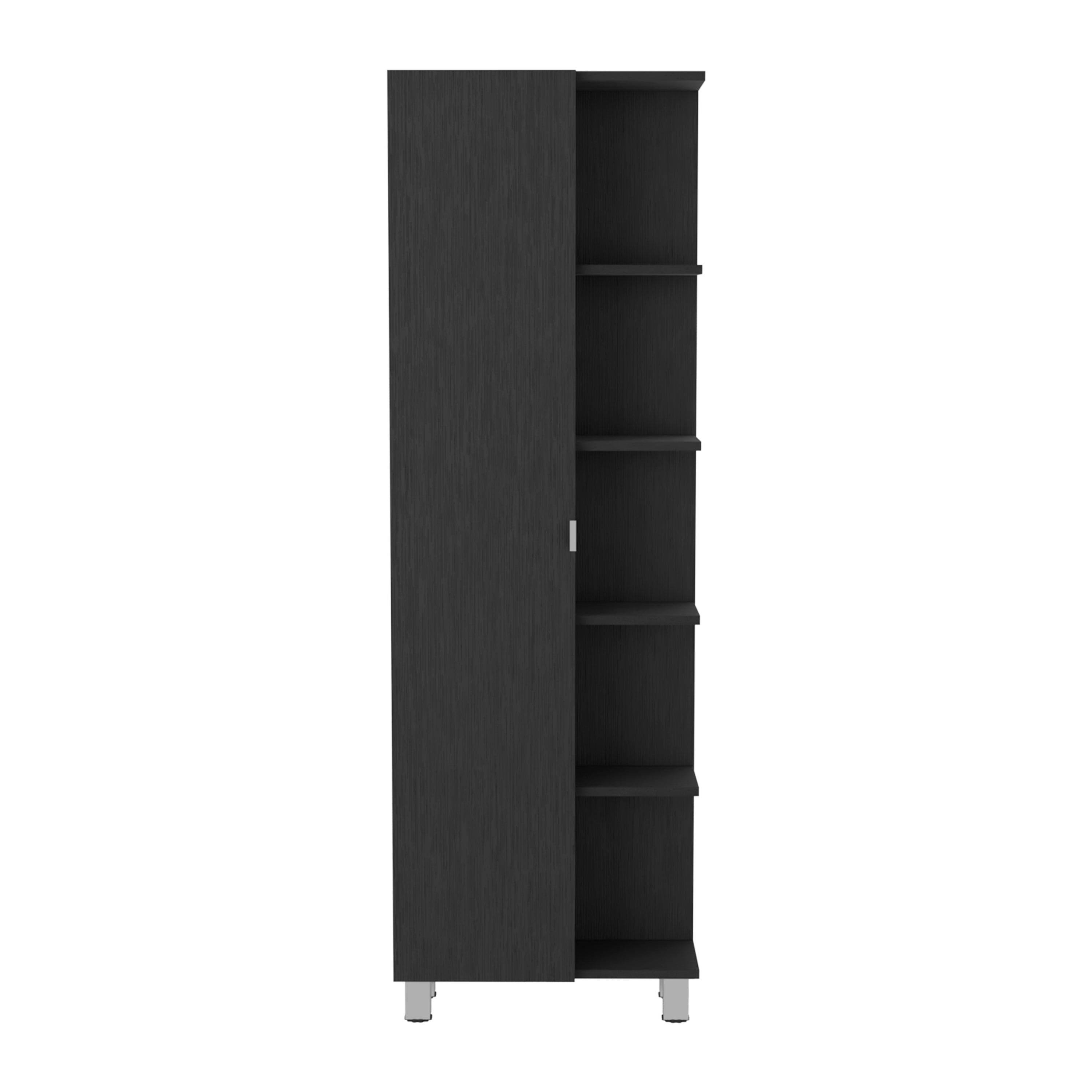 Corner Cabinet Womppi, Five Open Shelves, Single Door, Black Wengue Finish