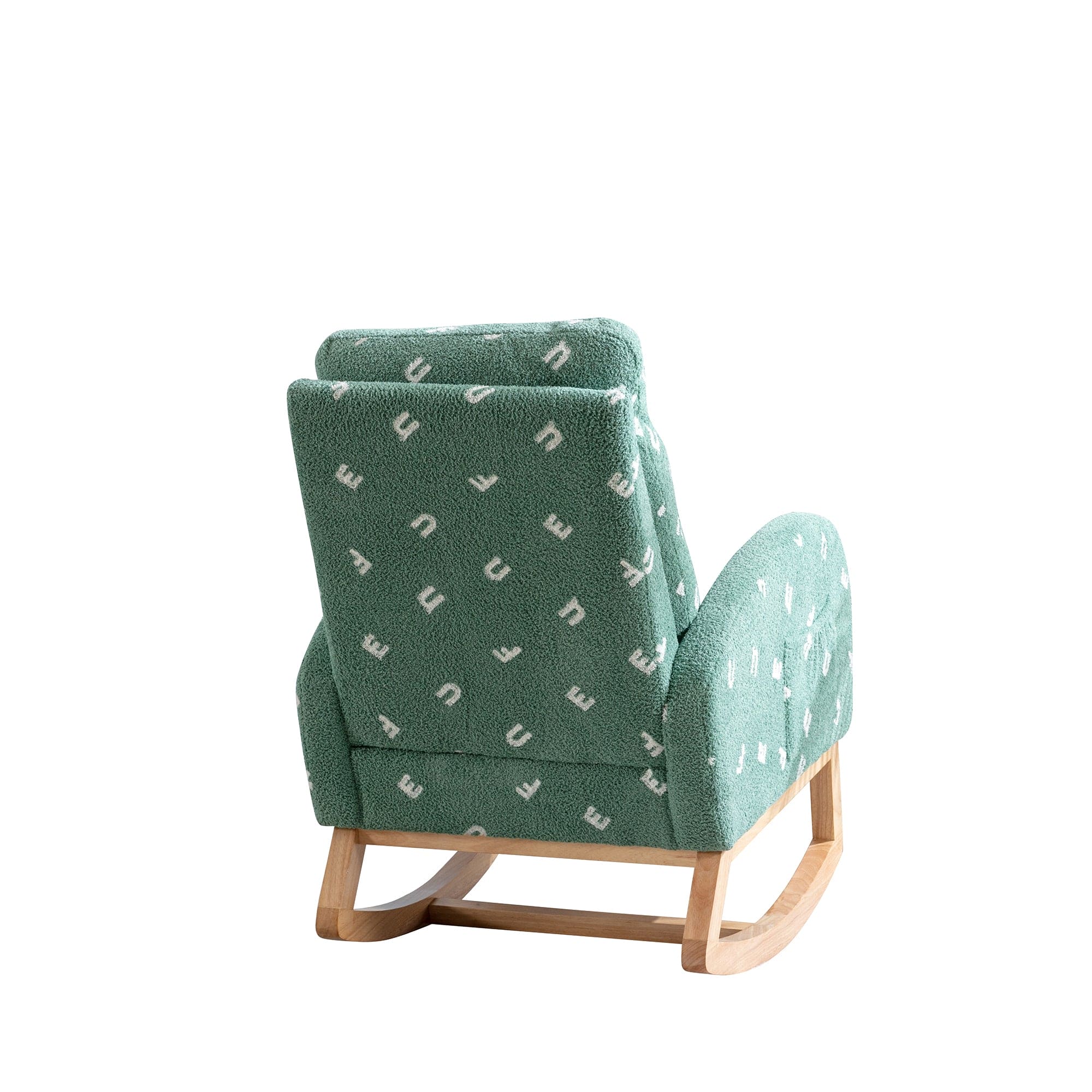 26.8"W Modern Rocking Chair for Nursery, Mid Century Accent Rocker Armchair With Side Pocket, Upholstered High Back Wooden Rocking Chair for Living Room Baby Kids Room Bedroom, Green Boucle