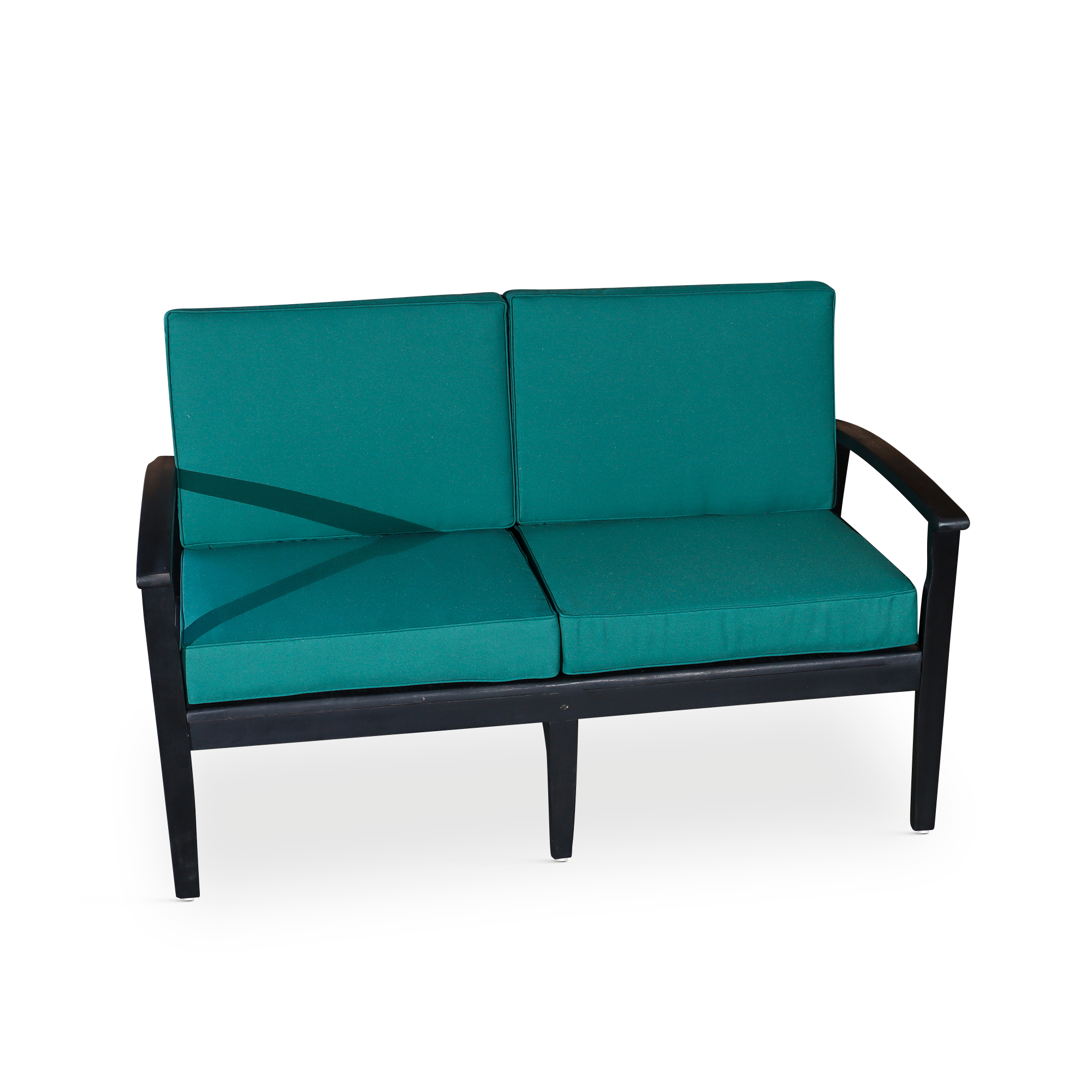 Eucalyptus Loveseat with Cushions, Espresso Finish, Dark Green Cushions