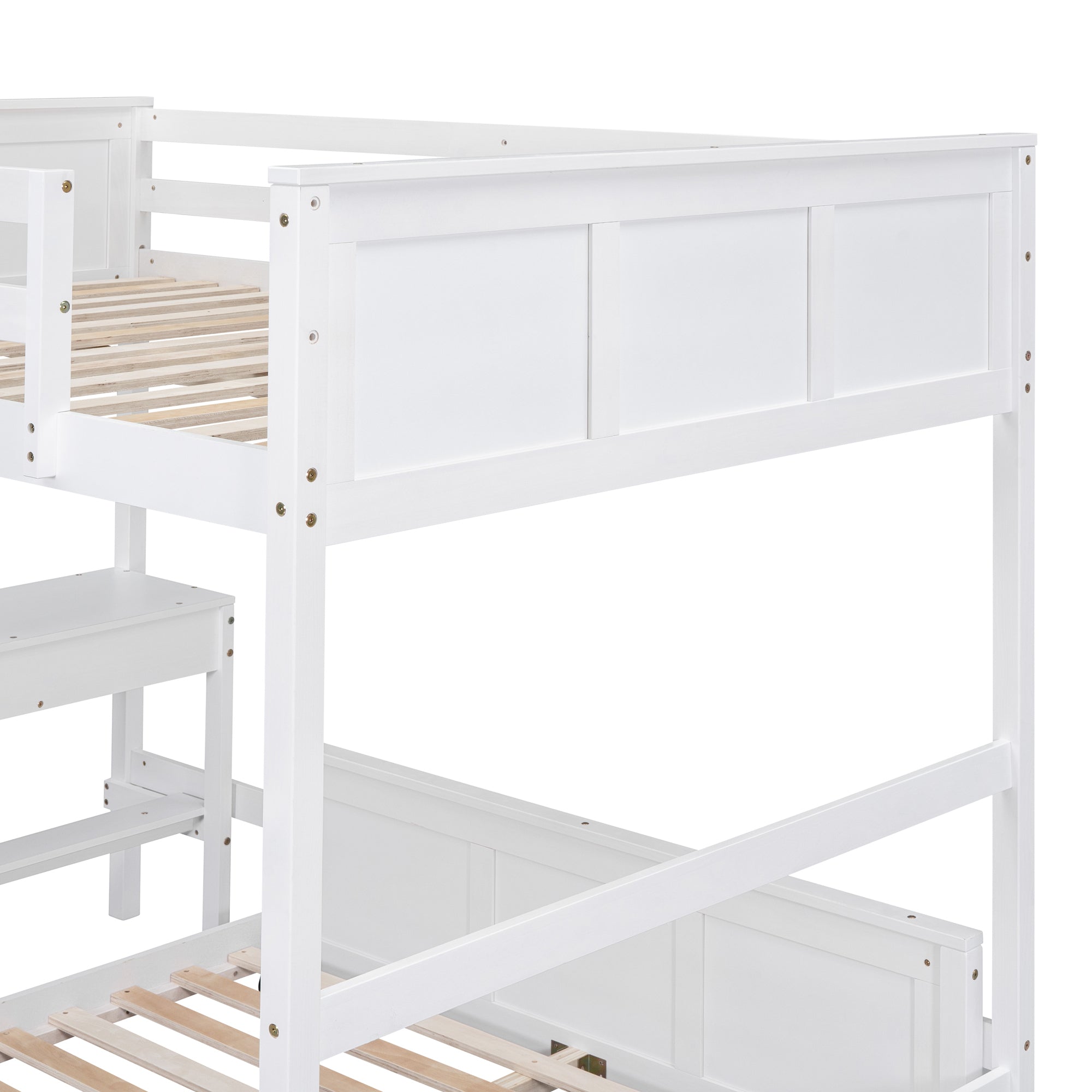 Full Over Full Bunk Bed with Desk, White