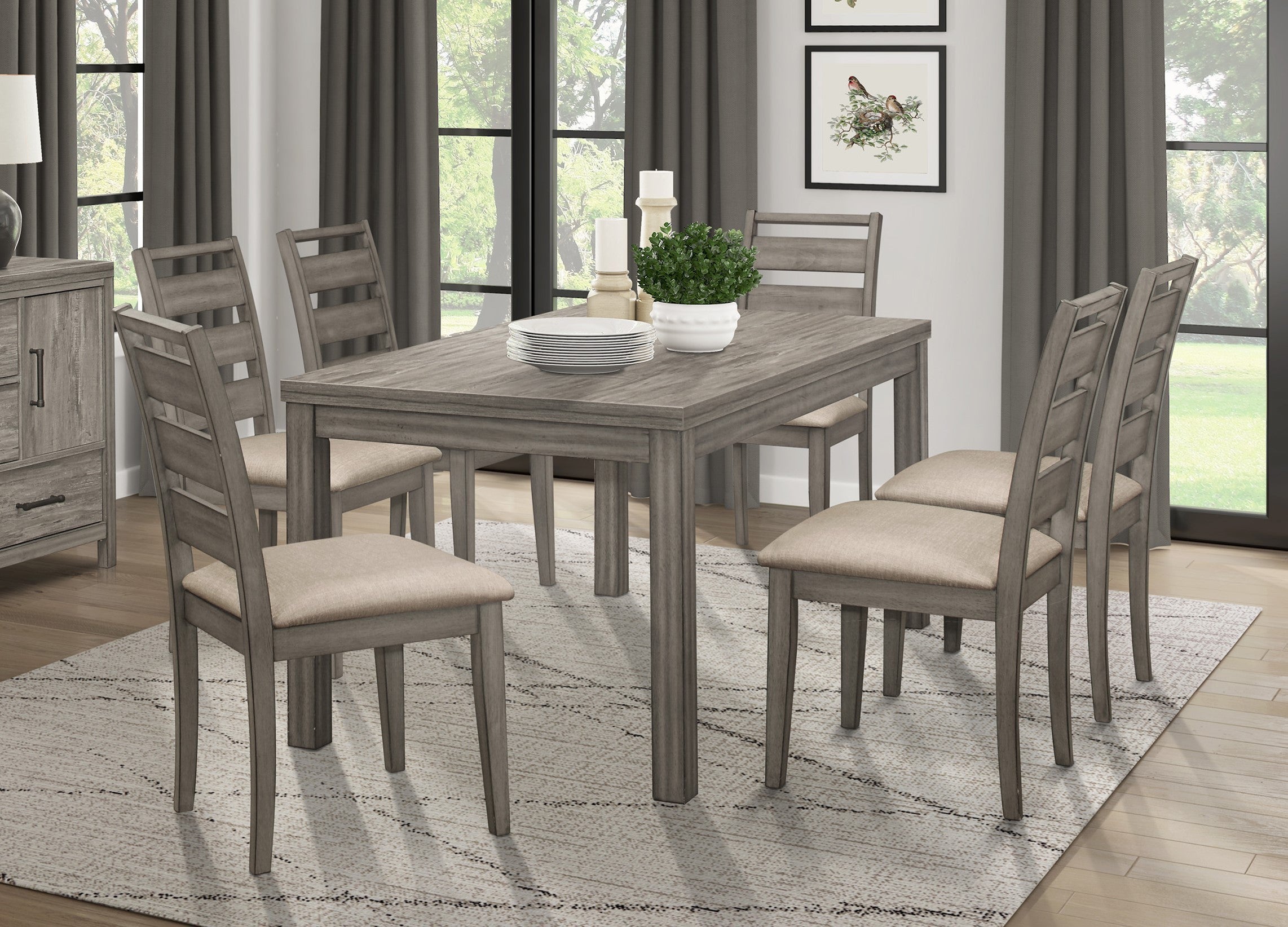 Weathered Gray Finish Rustic Style Dining Side Chair 2pc Set Upholstered Seat Transitional Framing Wooden Furniture