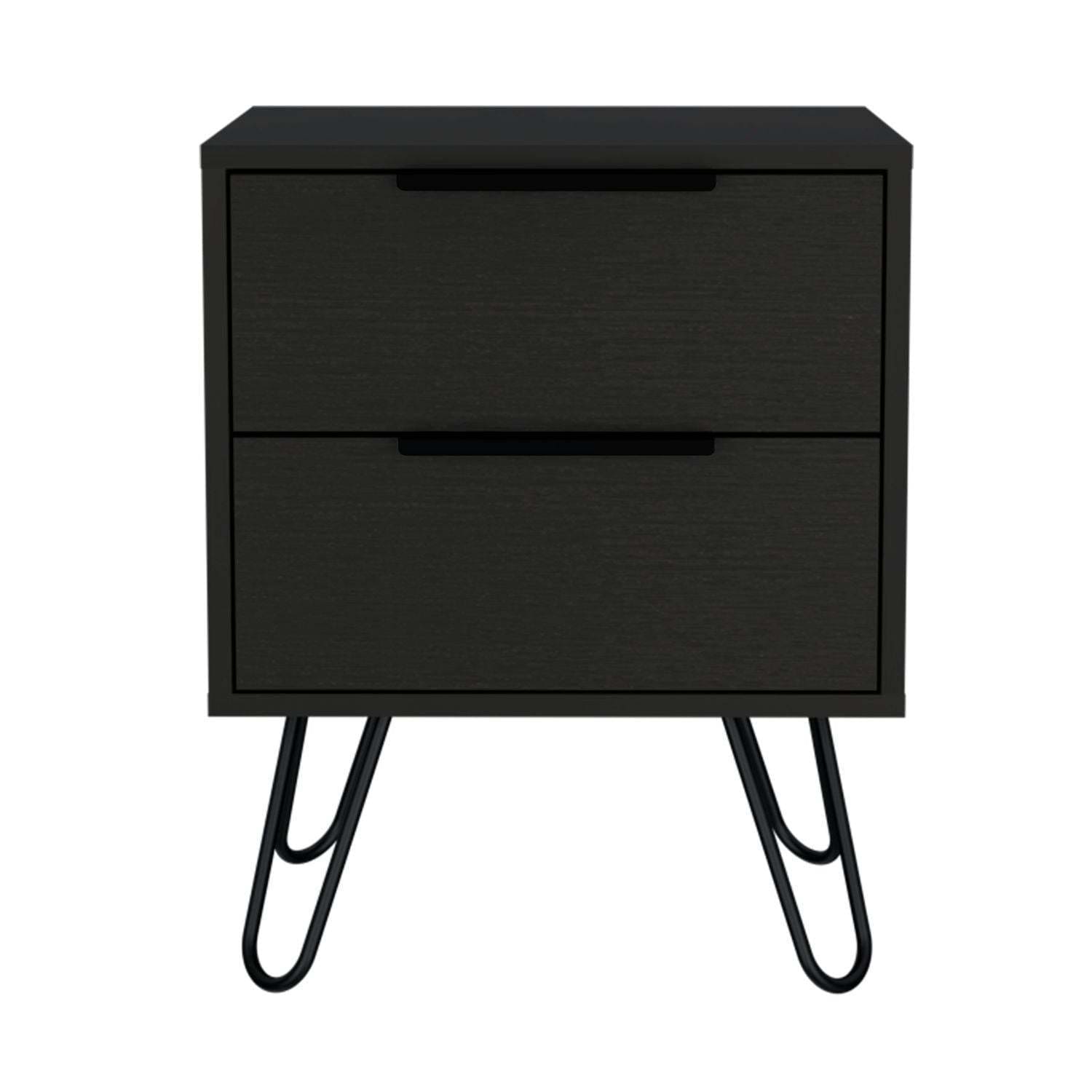 Augusta 2 Nightstand, Four Legs, Two Drawers -Black