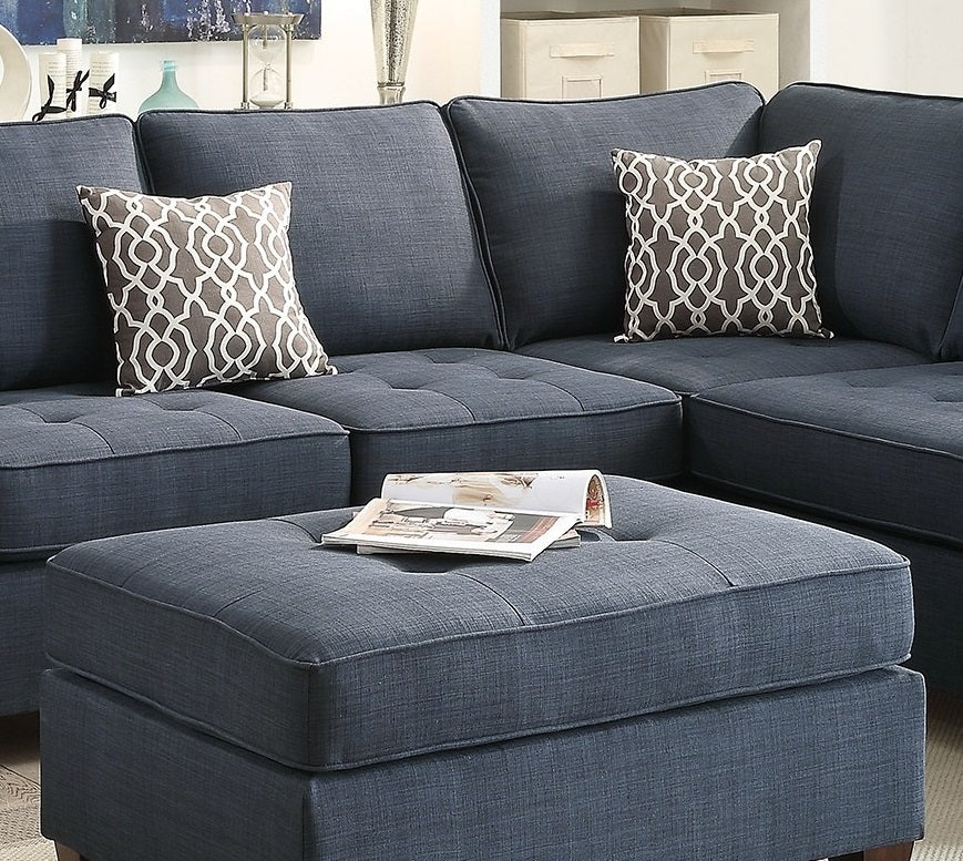 2pc Sectional Sofa Set Reversible Chaise Sofa Dark Blue Dorris Fabric Living Room Furniture Couch