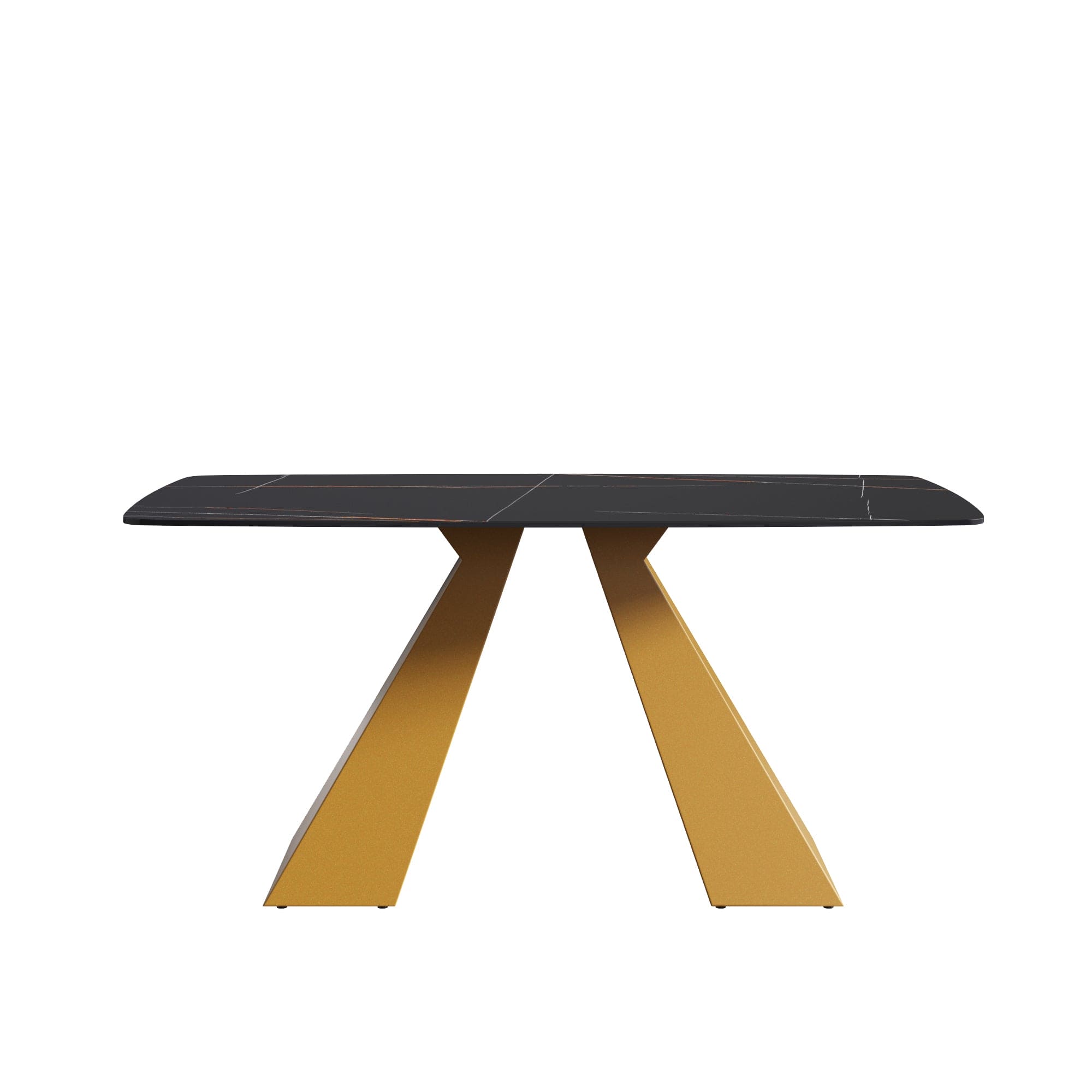 63"Modern artificial stone black curved golden metal leg dining table -6 people