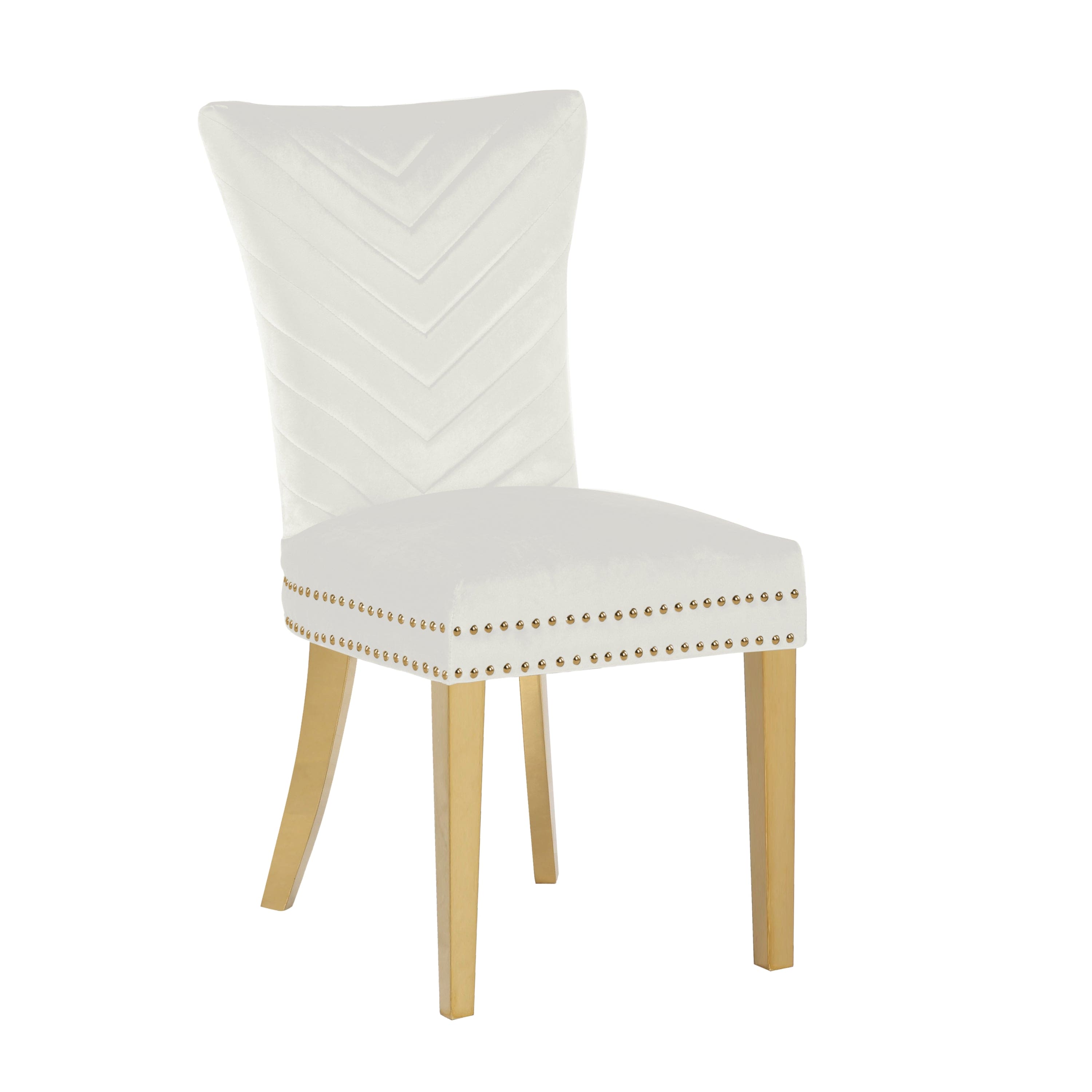 Eva 2 Piece Gold Legs Dining Chairs Finished with Velvet Fabric in Beige