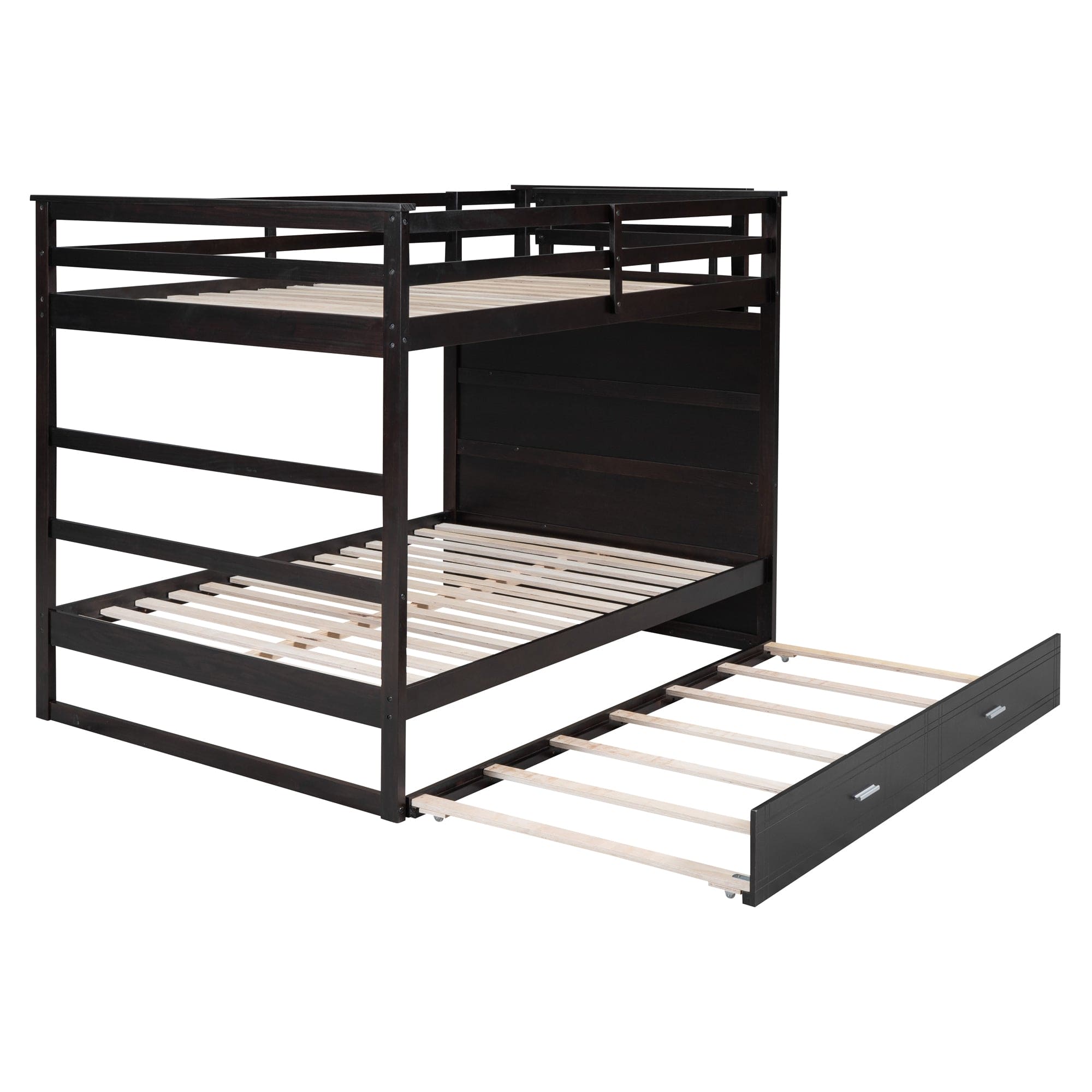 Full Over Full Bunk Bed with Twin Size Trundle and Staircase, Espresso