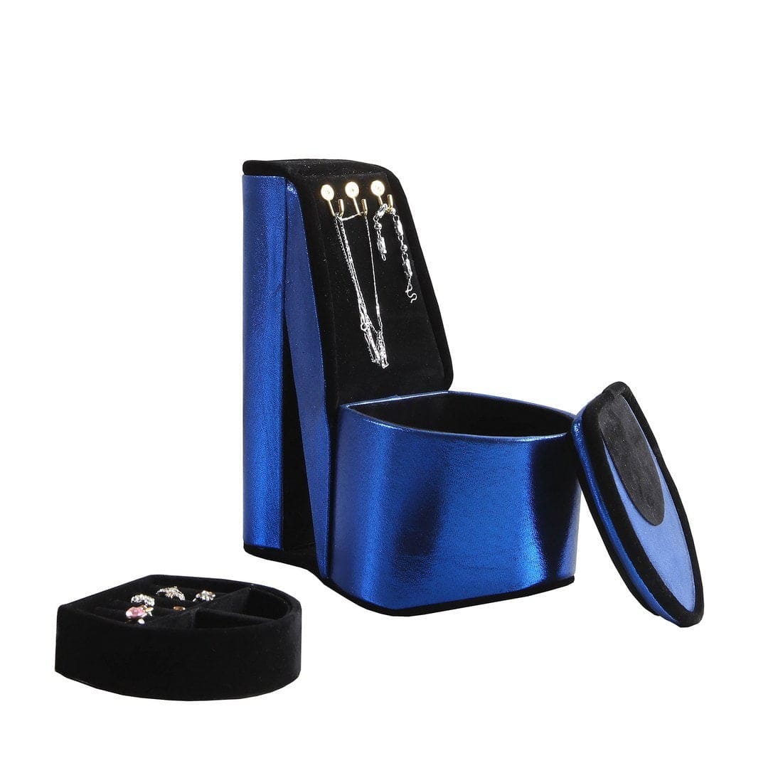 9" Tall Display Jewelry Box with Hooks, High Heel Shoe Design, Blue Velvet