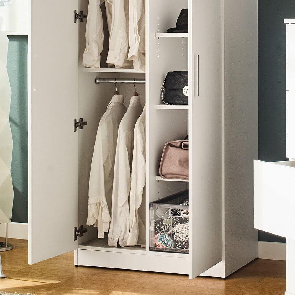 Viviane Contemporary Wood Closet with Hanging Bars and Five Shelves in White