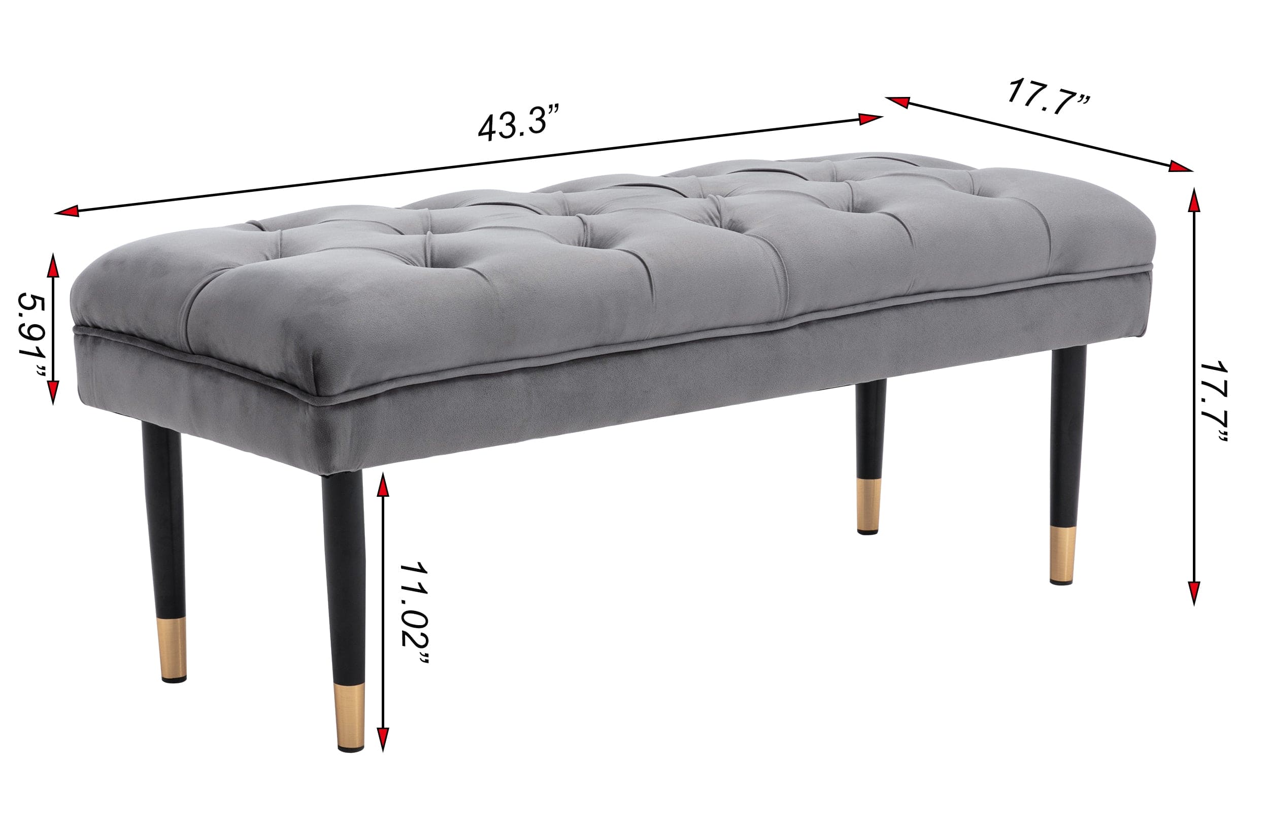 Tufted Bench Modern Velvet Button Upholstered Ottoman enches Bedroom Rectangle Fabric Footstool with Metal Legs for Living Room Entryway,Grey