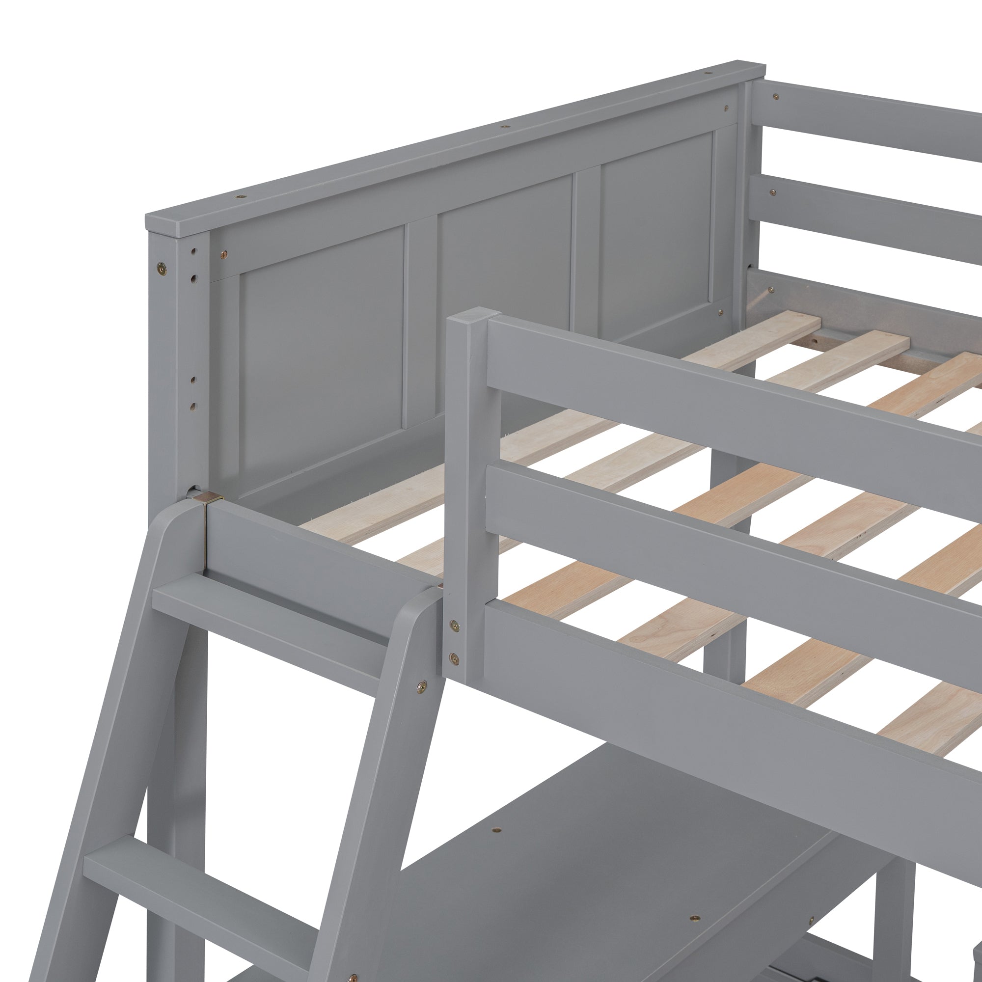 Twin Over Full Bunk Bed with Desk, Gray