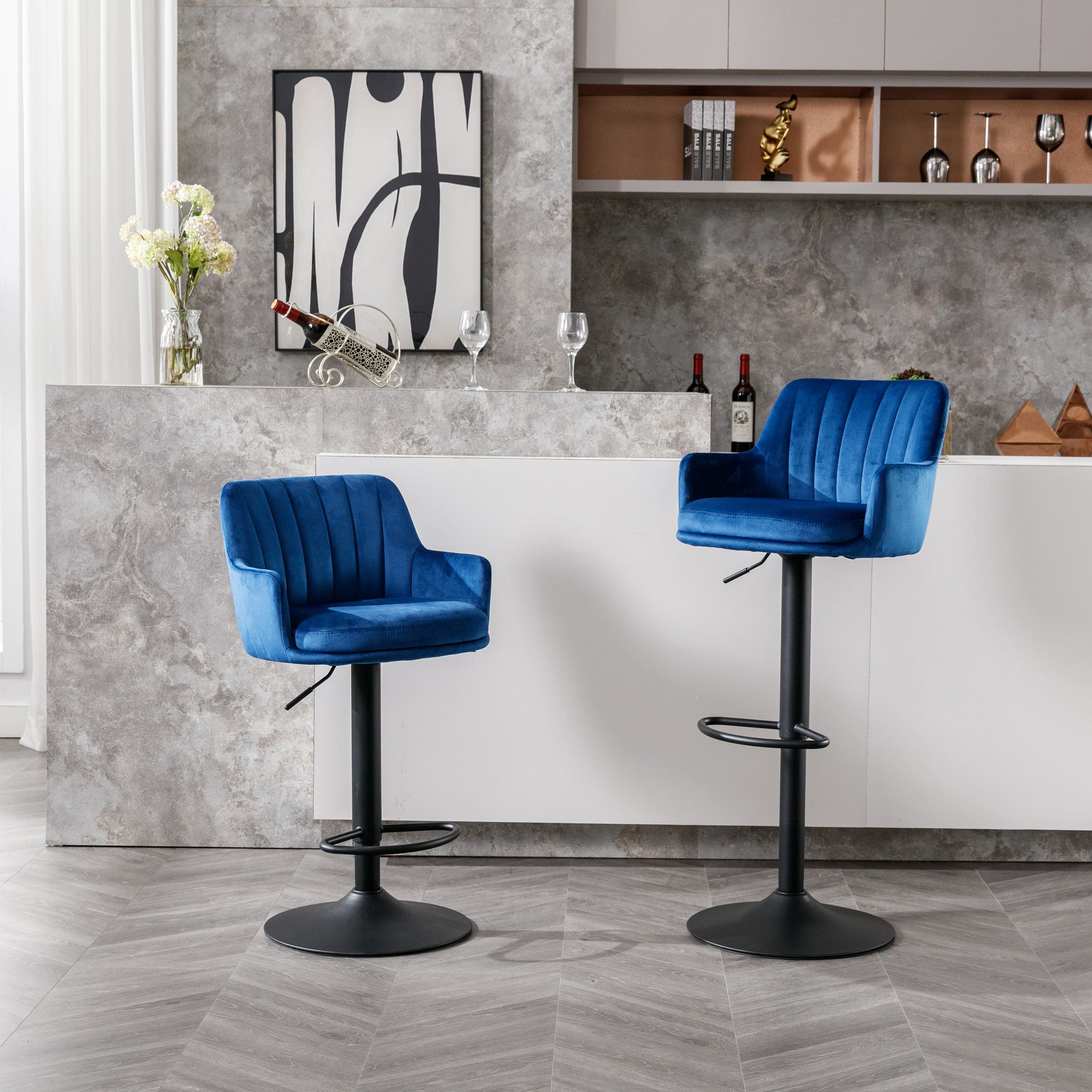 Bar Stools Set of 2 - Adjustable Barstools with Back and Footrest, Counter Height Bar Chairs for Kitchen, Pub -Blue