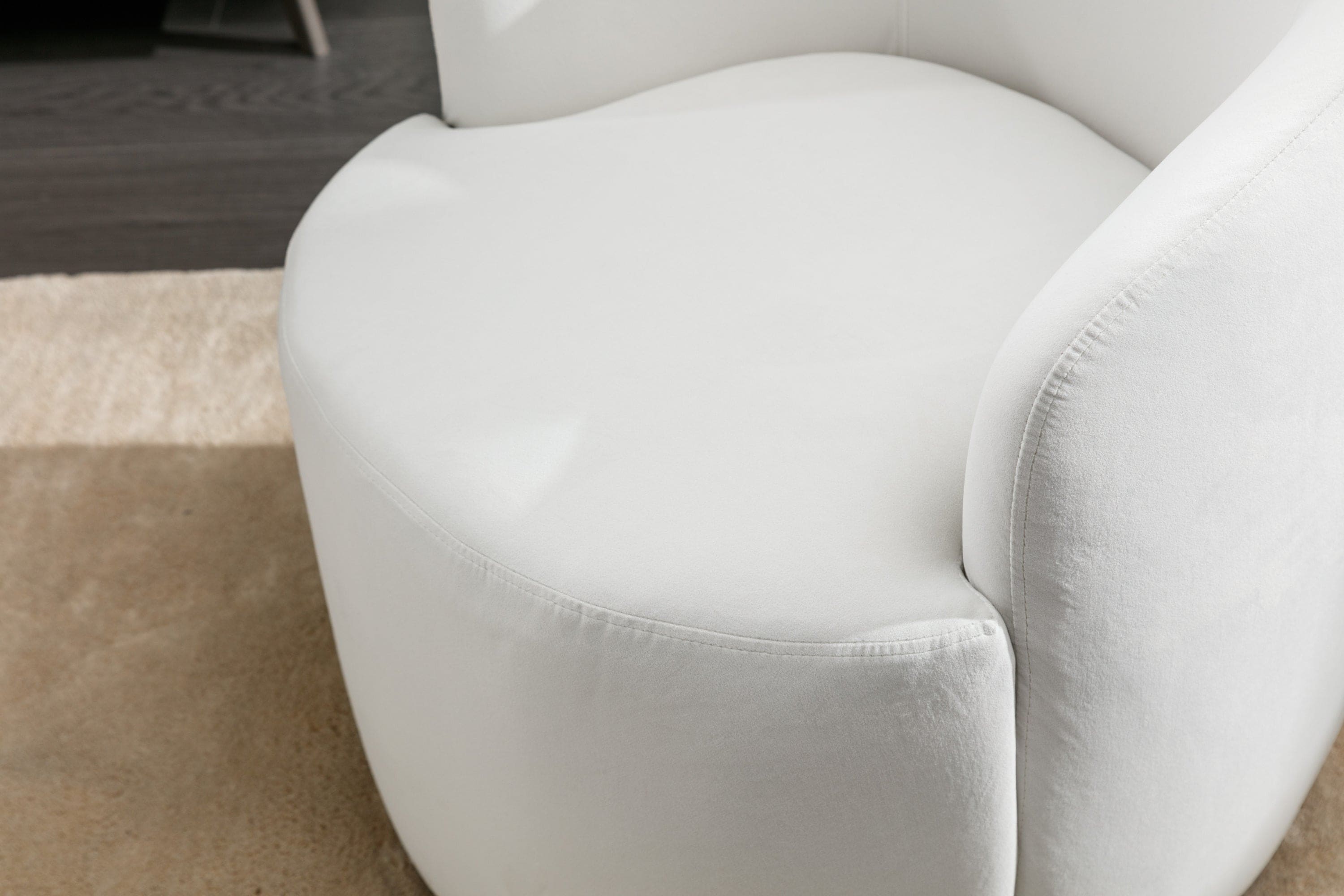 Velvet Fabric Swivel Accent Armchair Barrel Chair With Black Powder Coating Metal Ring,White