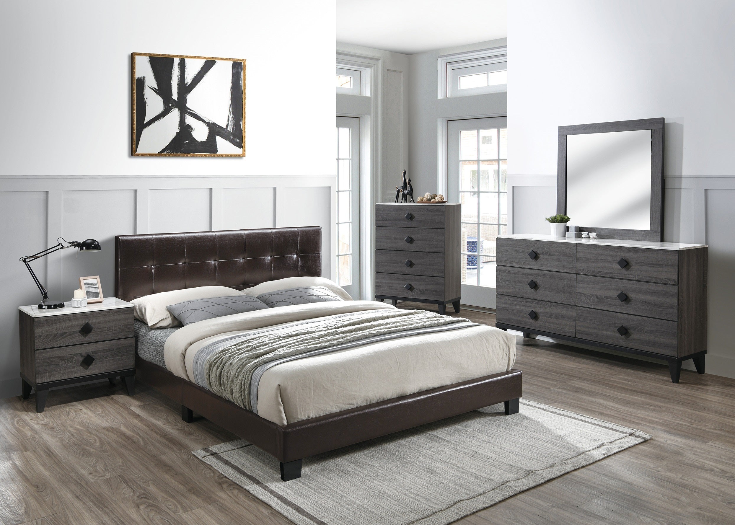 Bedroom Furniture Contemporary Look Grey Color Nightstand Drawers Bed Side Table plywood