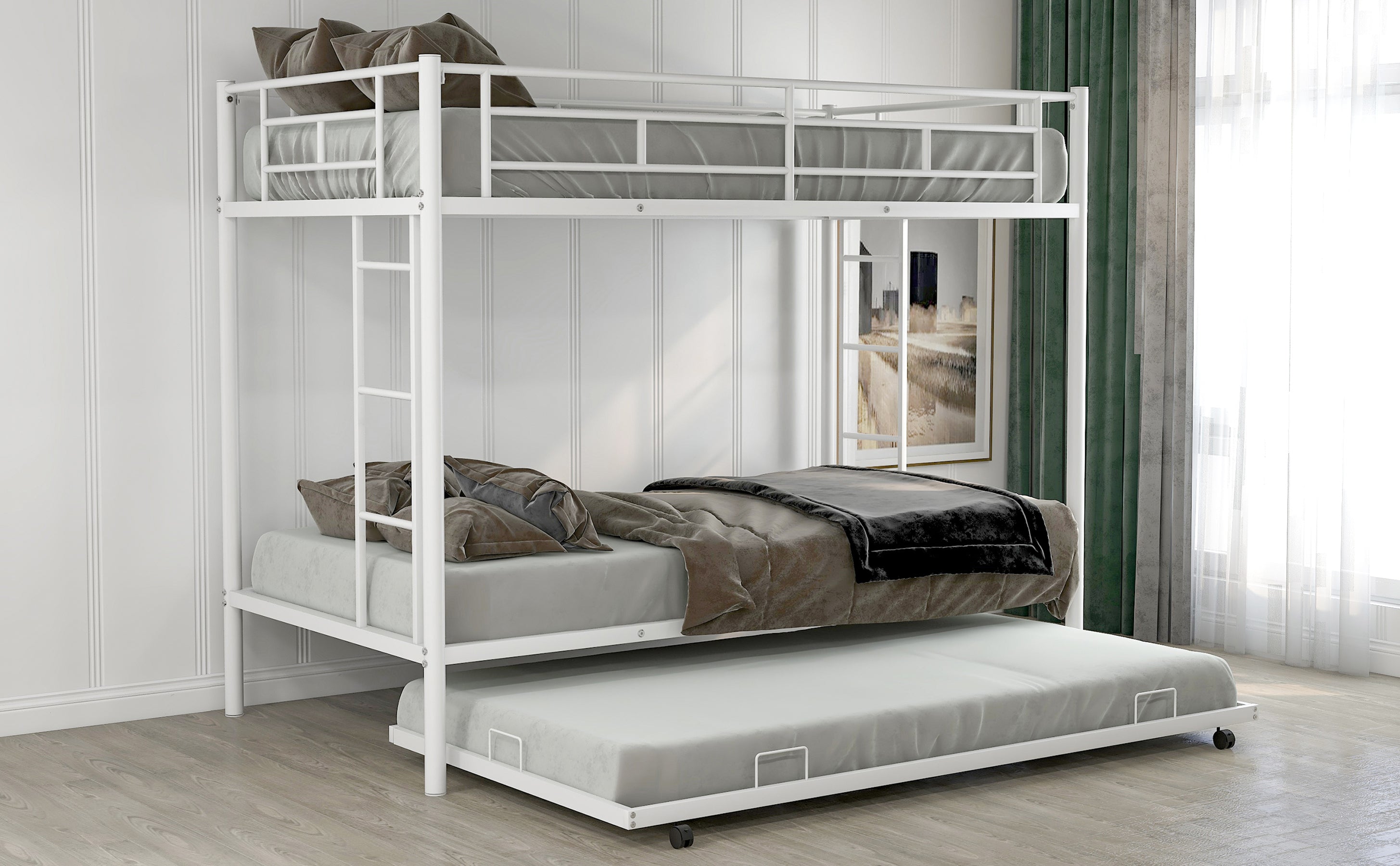 Twin over Twin Bunk Bed with Trundle, White(OLD SKU:MF192387AAK)