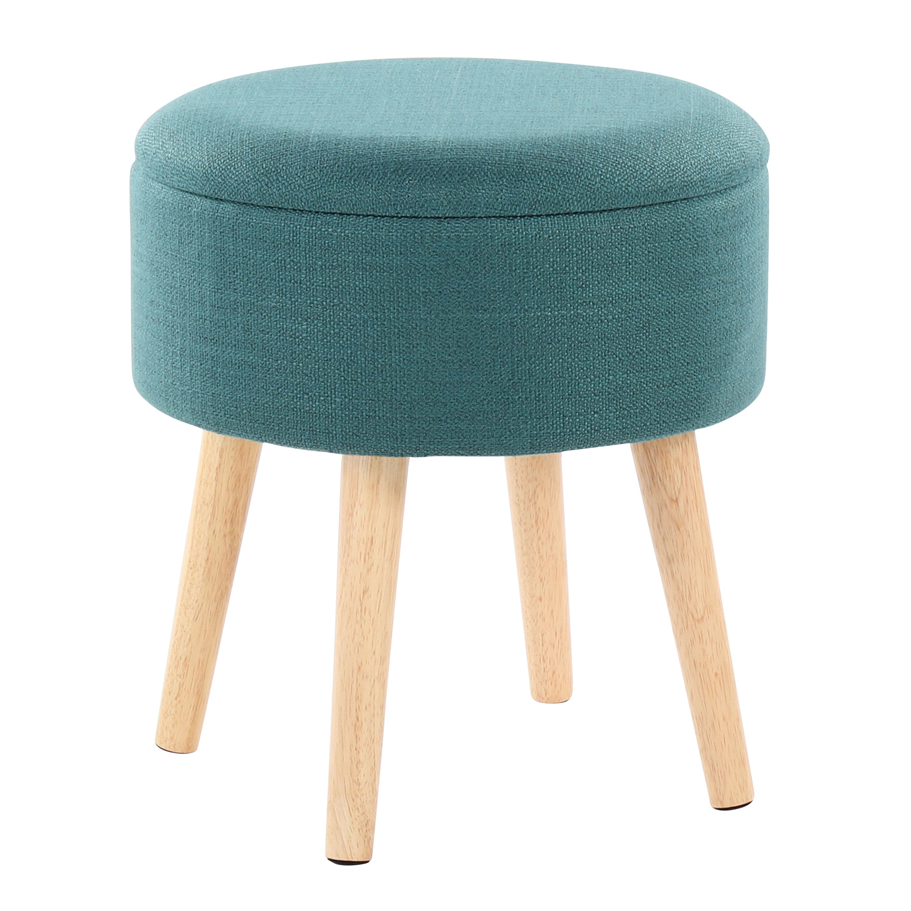 Tray Contemporary Storage Ottoman with Matching Stool in Teal Fabric and Natural Wood Legs by LumiSource