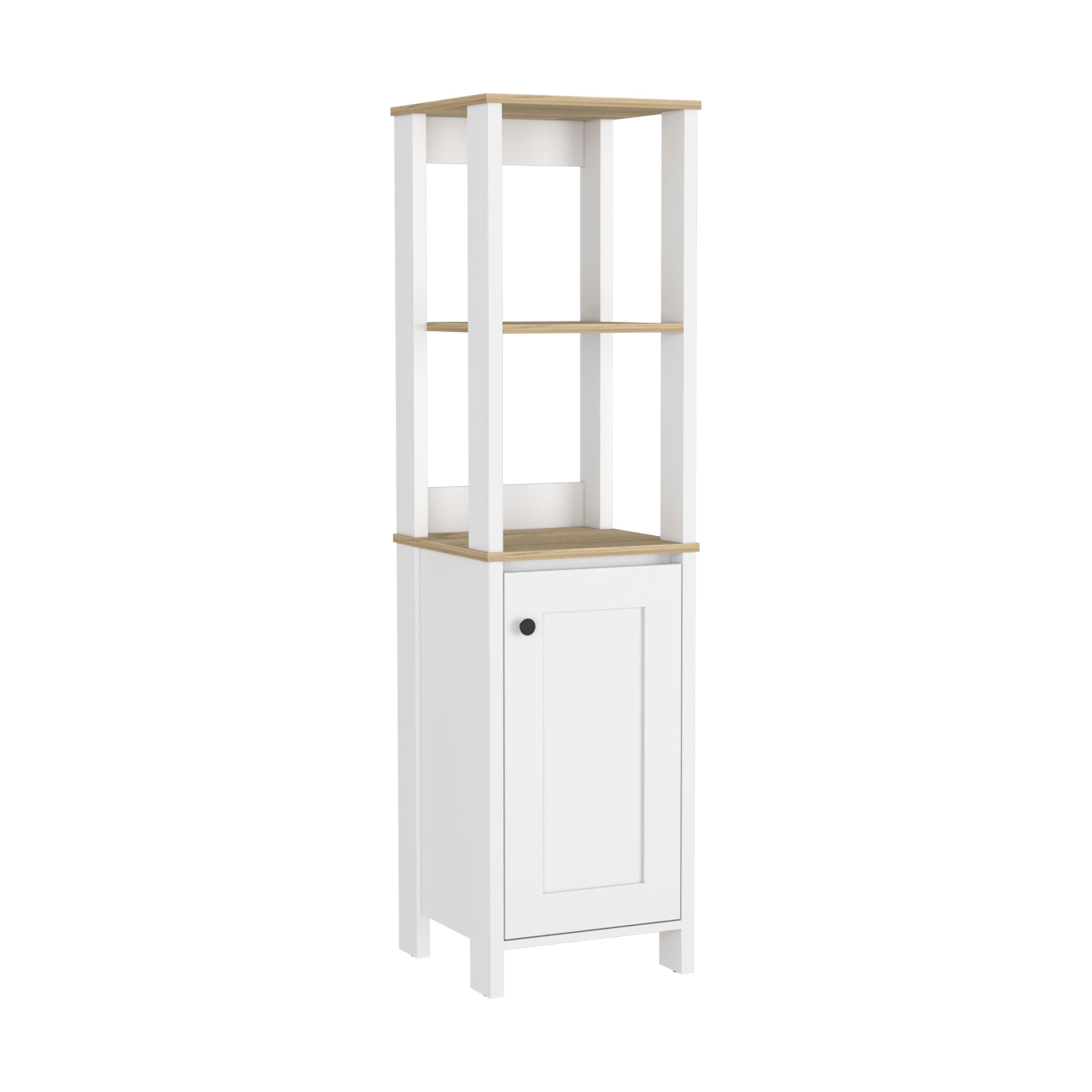 Linen Cabinet Jannes, Two Open Shelves, Single Door, Light Oak / White Finish