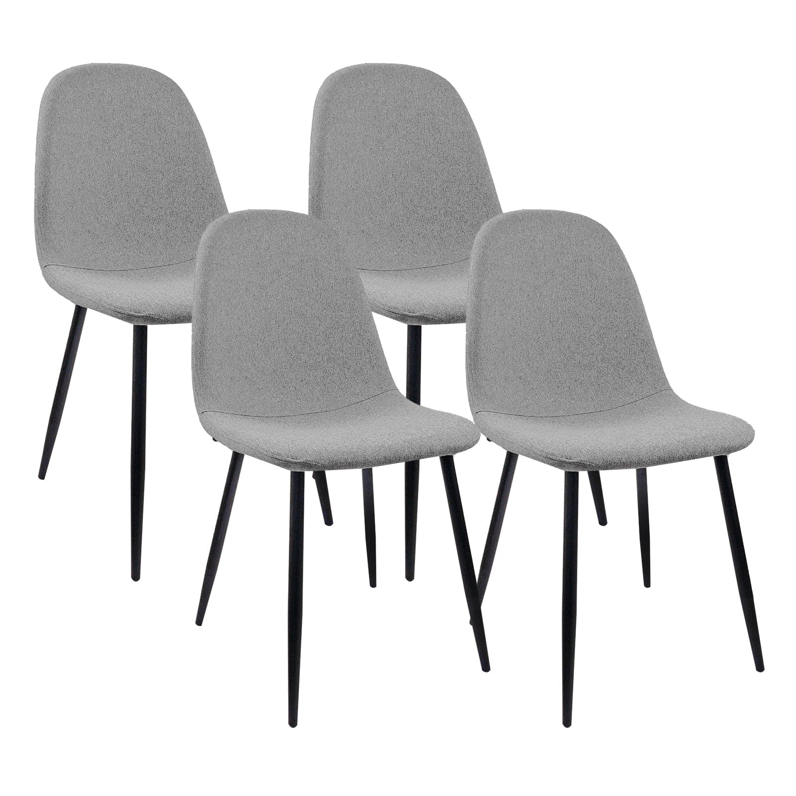 Dining Chairs Set of 4, Modern Accent Chairs with Linen Fabric Upholstered Seat, Spoon Shape Kitchen Chair with Black Metal Legs Dining Side Chairs for Dining Room Kitchen (Grey)