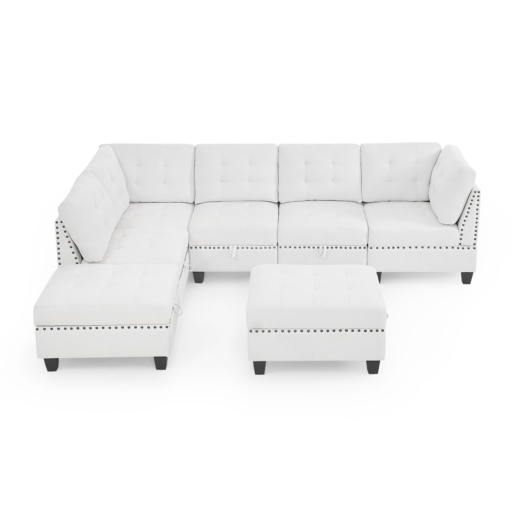 L shape Modular Sectional Sofa,DIY Combination,includes Three Single Chair ,Two Corner and Two Ottoman,Ivory Chenille