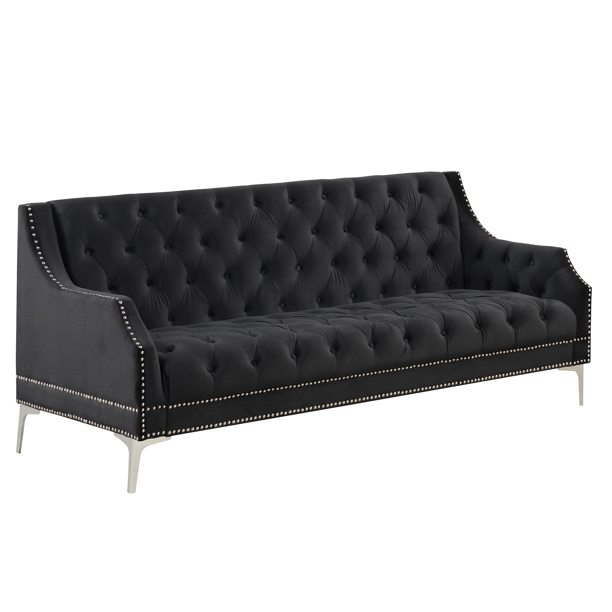 78" Modern Sofa Dutch Plush Upholstered Sofa with Metal Legs, Button Tufted Back Black