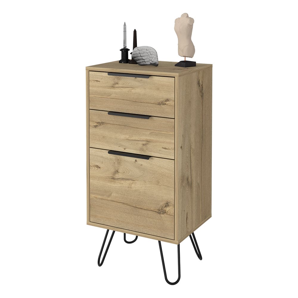 Light Dresser Skyoner, Hairpin Legs, Superior Top,Three Drawers, Light Oak Finish