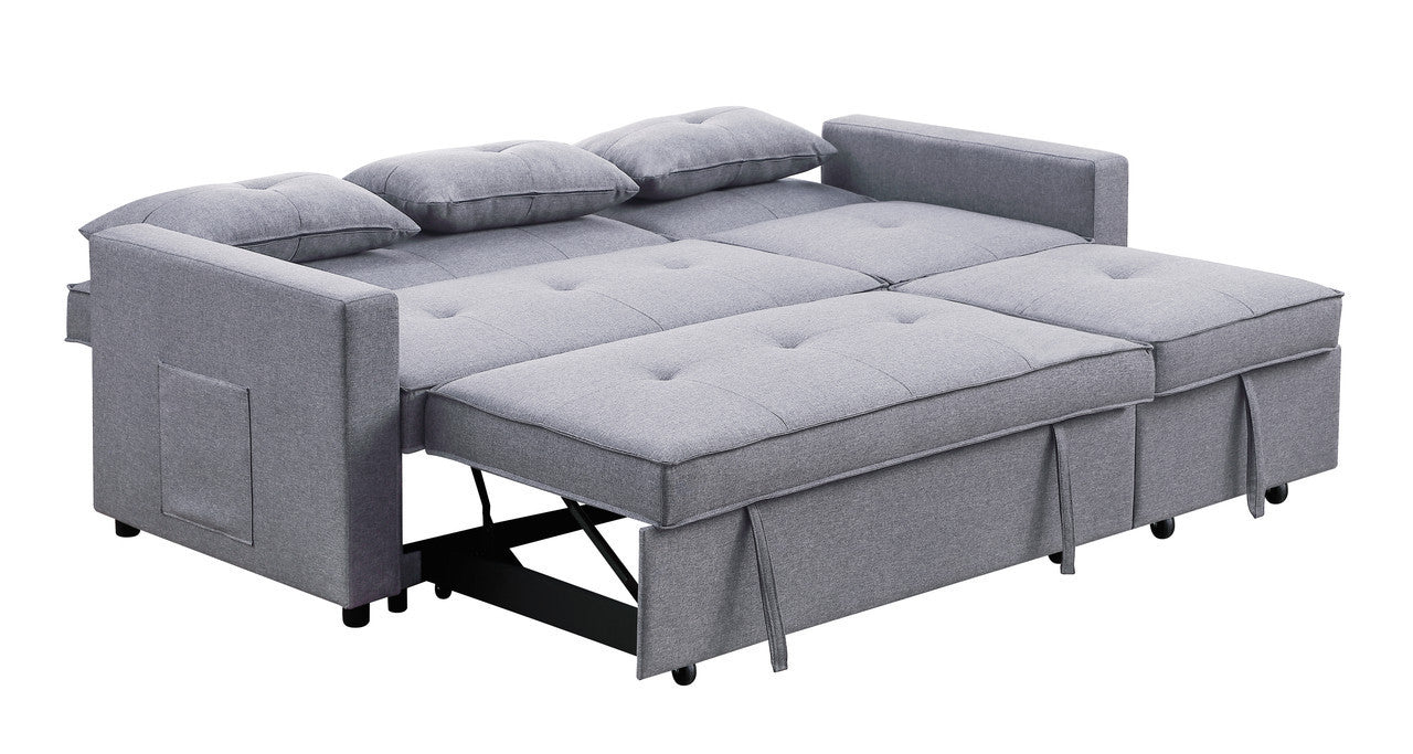 Zoey Light Gray Linen Convertible Sleeper Sofa with Side Pocket