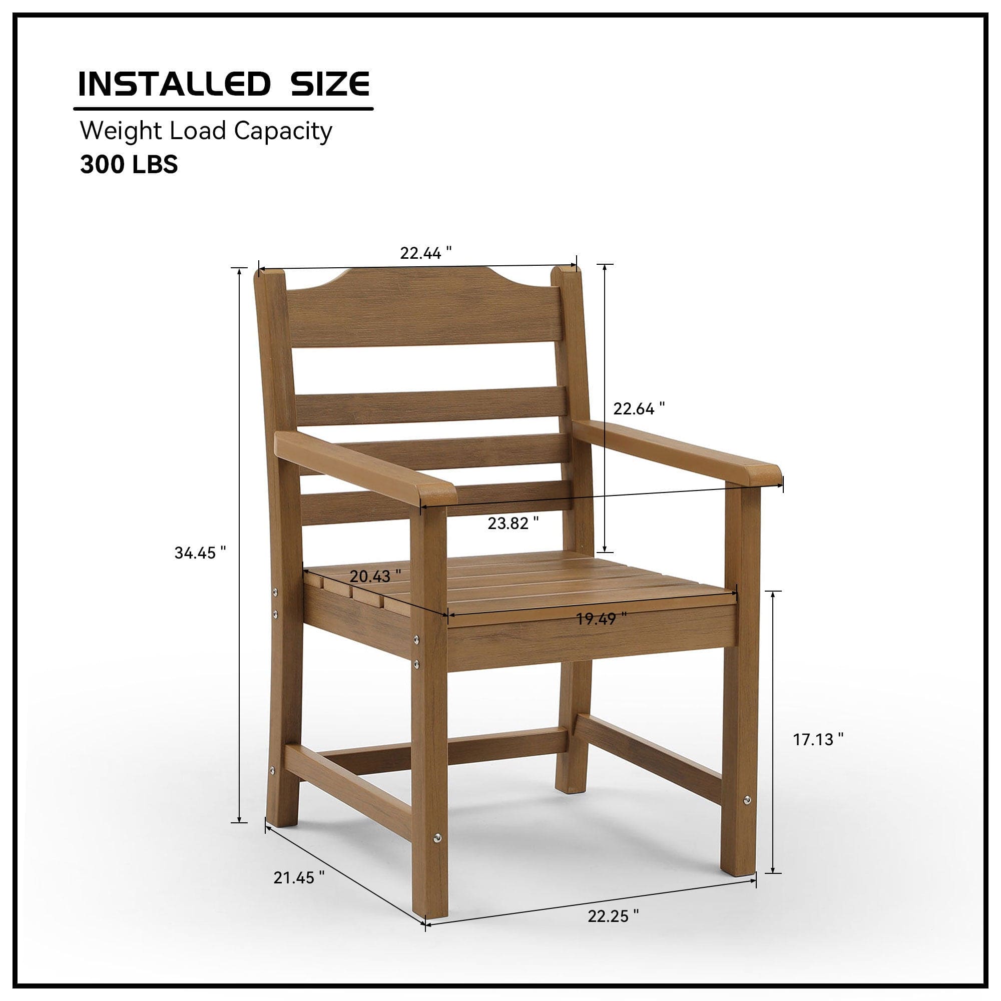 Patio Dining Chair with Armset Set of 2,  HIPS Materialwith Imitation Wood Grain Wexture chair for Deck Pool Backyard, Teak