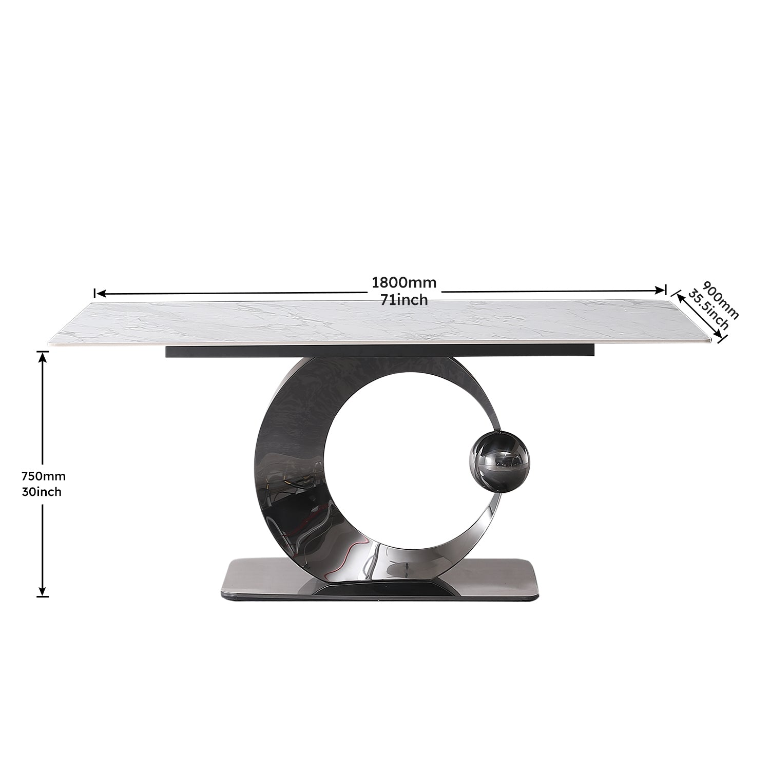 71-Inch Stone DiningTable with Carrara White color and Striped Pedestal Base