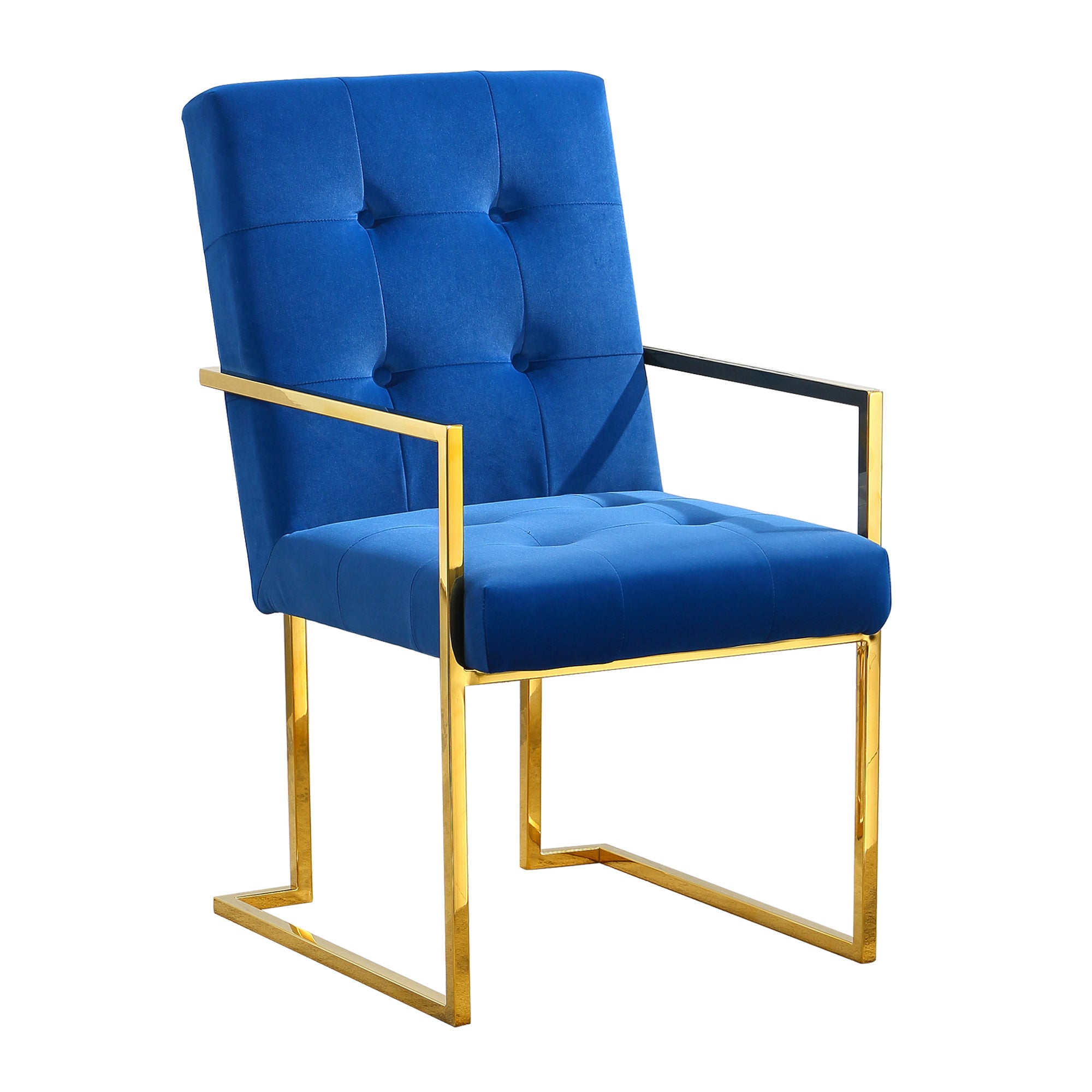 Modern Velvet Dining Arm Chair Set of 1, Tufted Design and Gold Finish Stainless Base