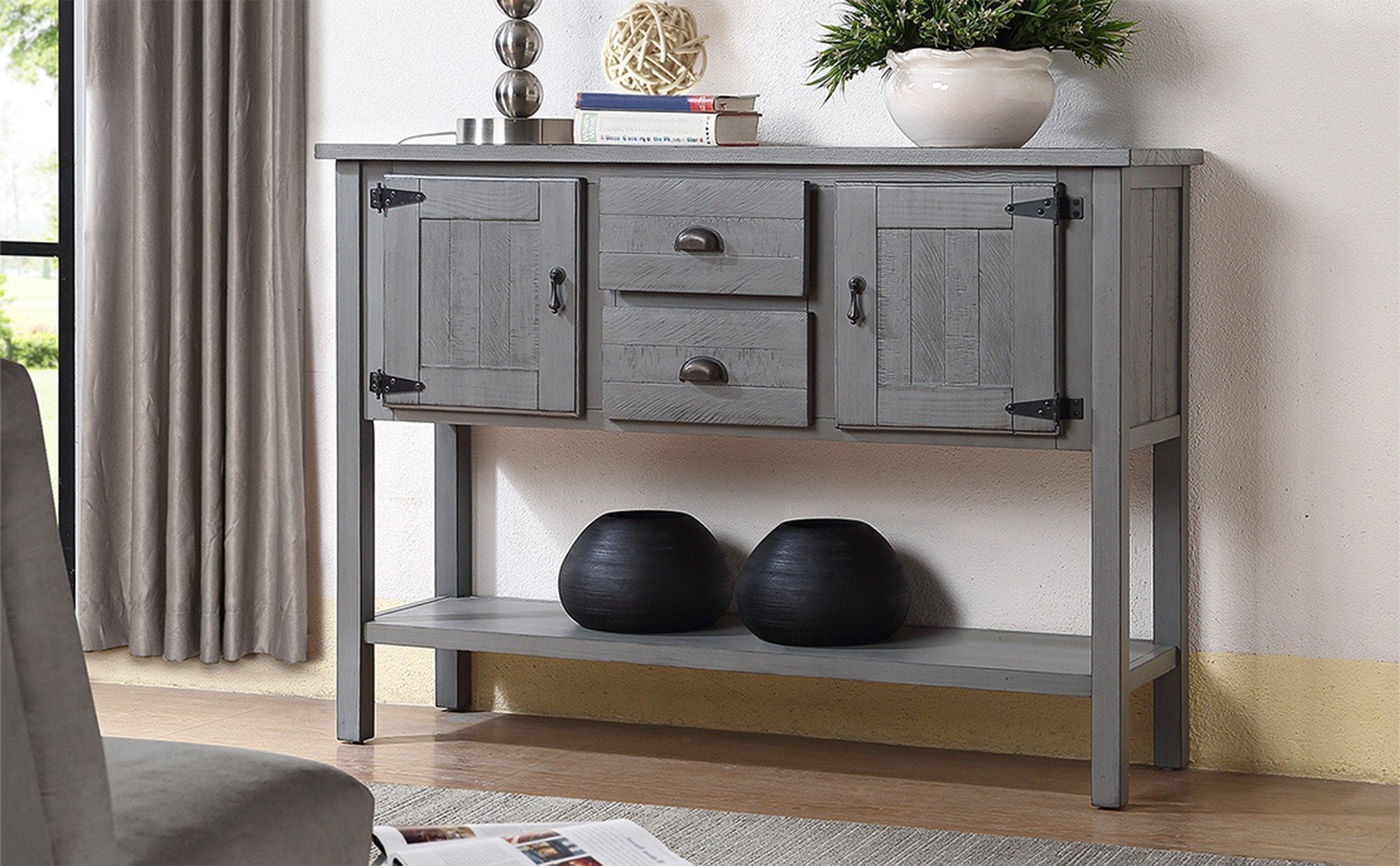 Wood Sideboard Console Table (Antique Gray)