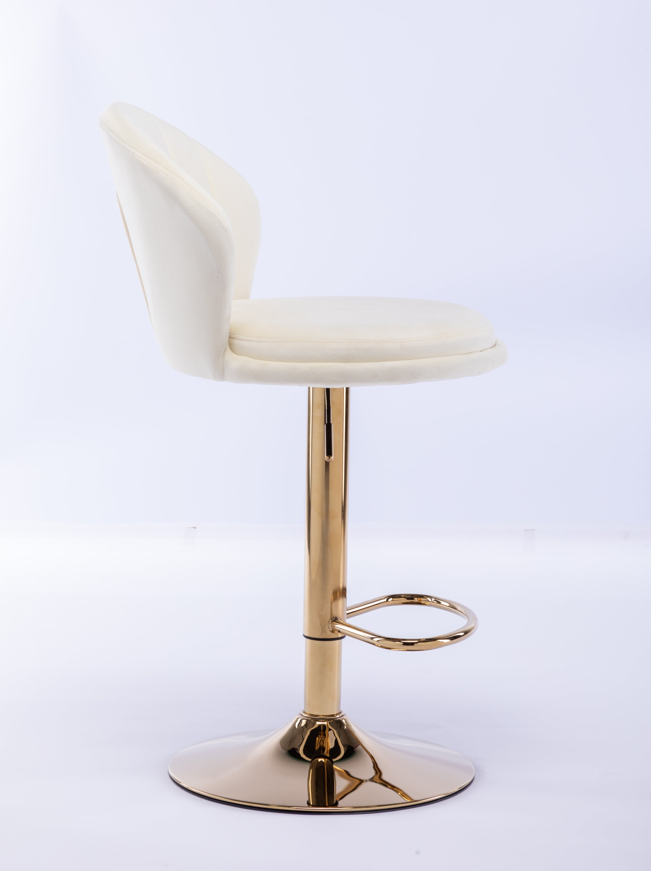 Set of 2  Bar Stools,with Chrome Footrest and Base Swivel Height Adjustable Mechanical Lifting Velvet + Golden Leg Simple Bar Stool-Cream