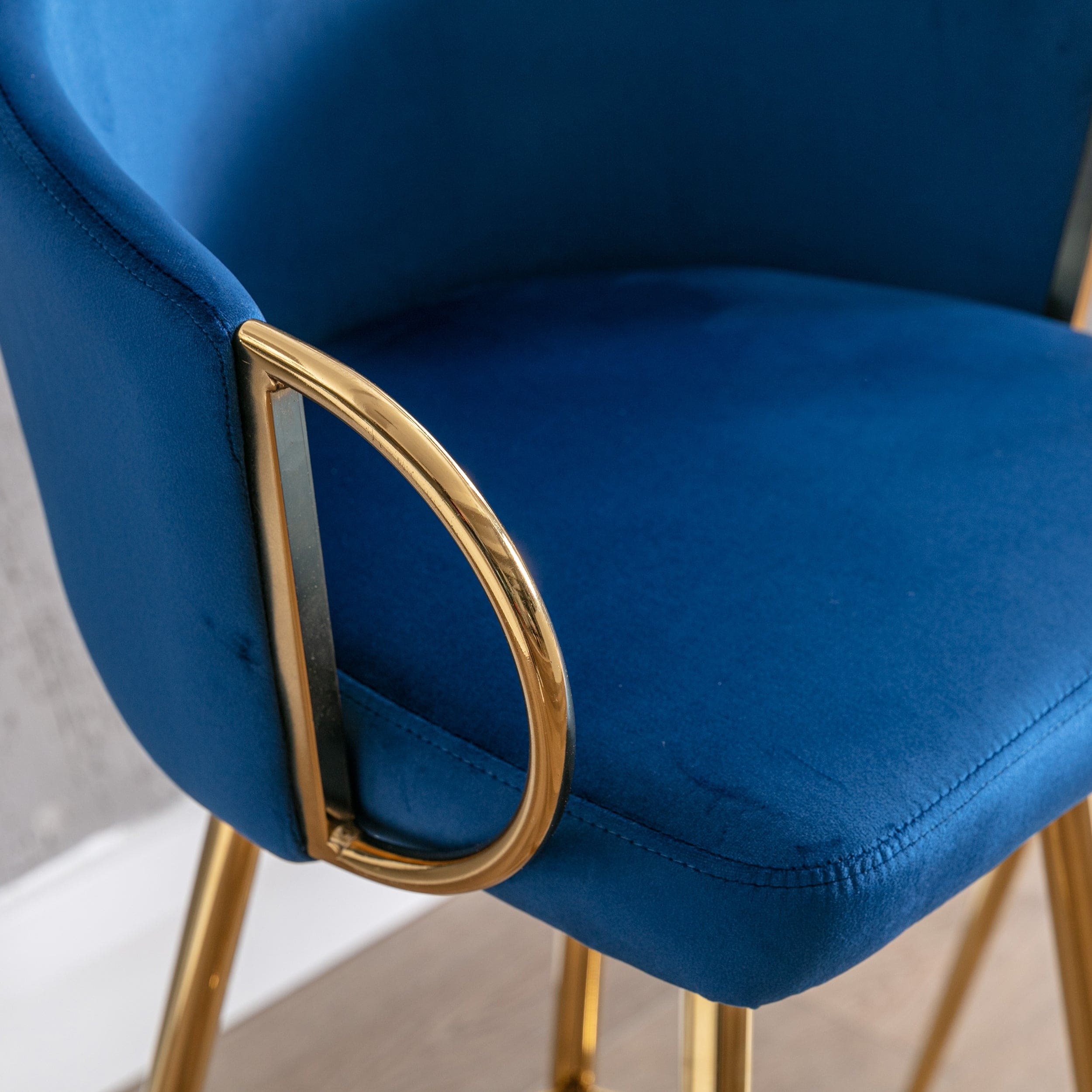 26 Inch Set of 2 Bar Stools,with Chrome Footrest Velvet + Golden Leg Simple Bar Stool,BLUE