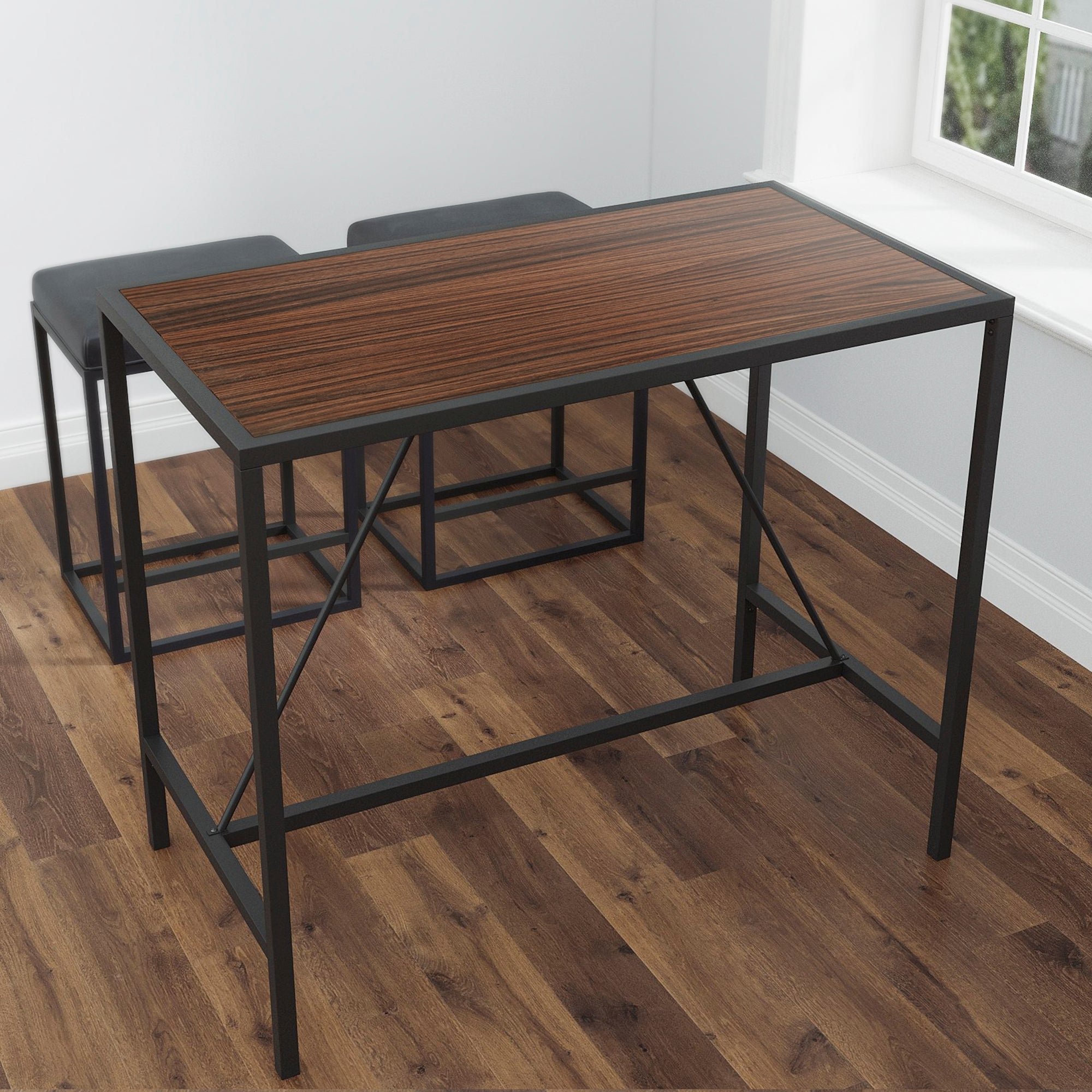 Riley Indoor Walnut Metal Pub Dining Table with Metal Frame