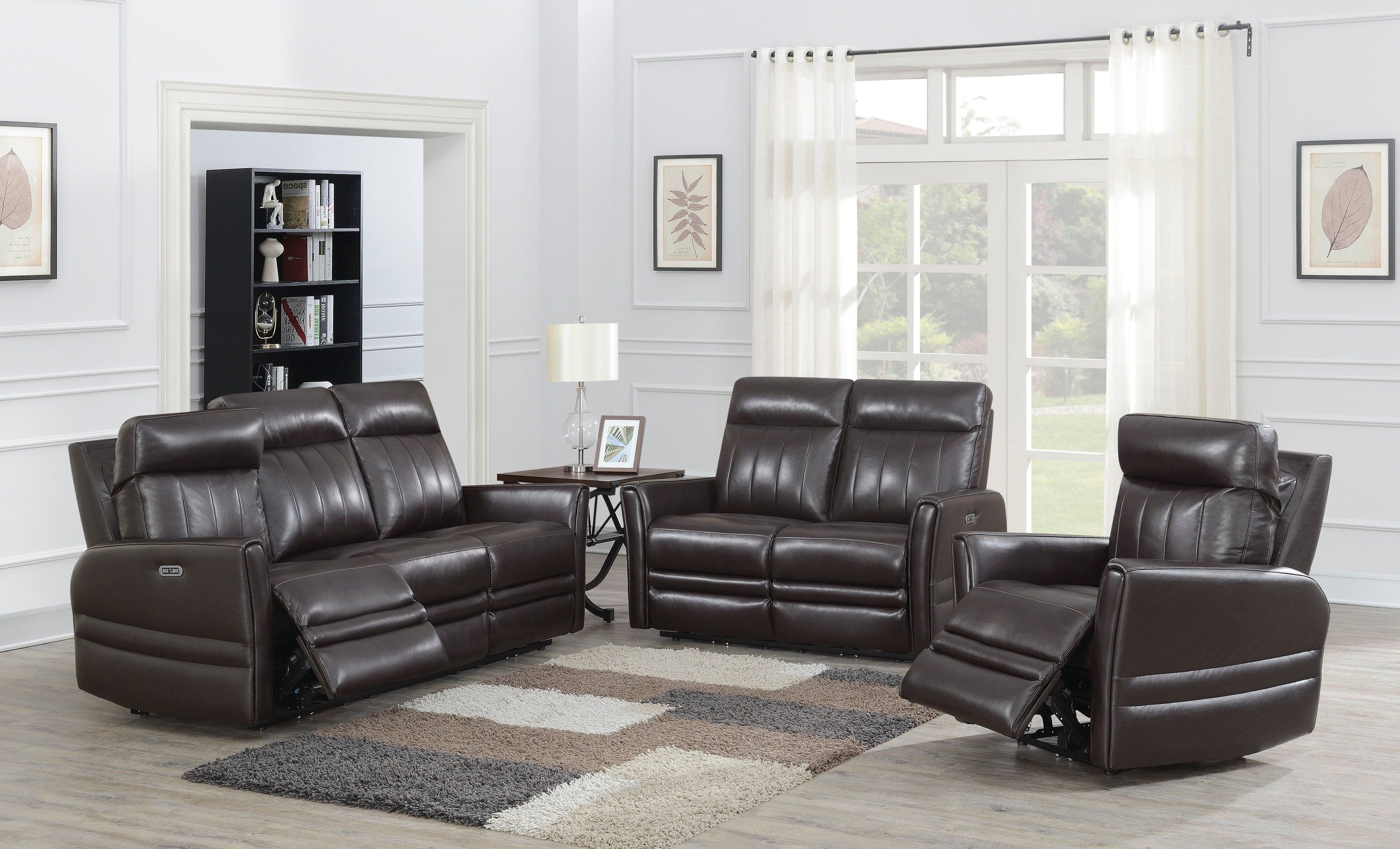 Luxury Power Reclining Sofa Recliner in Dark Brown Top-Grain Leather - Ultimate Comfort with Power Leg Rest and Articulating Headrest - Elegant and Relaxing Furniture for Living Room or Home Theater