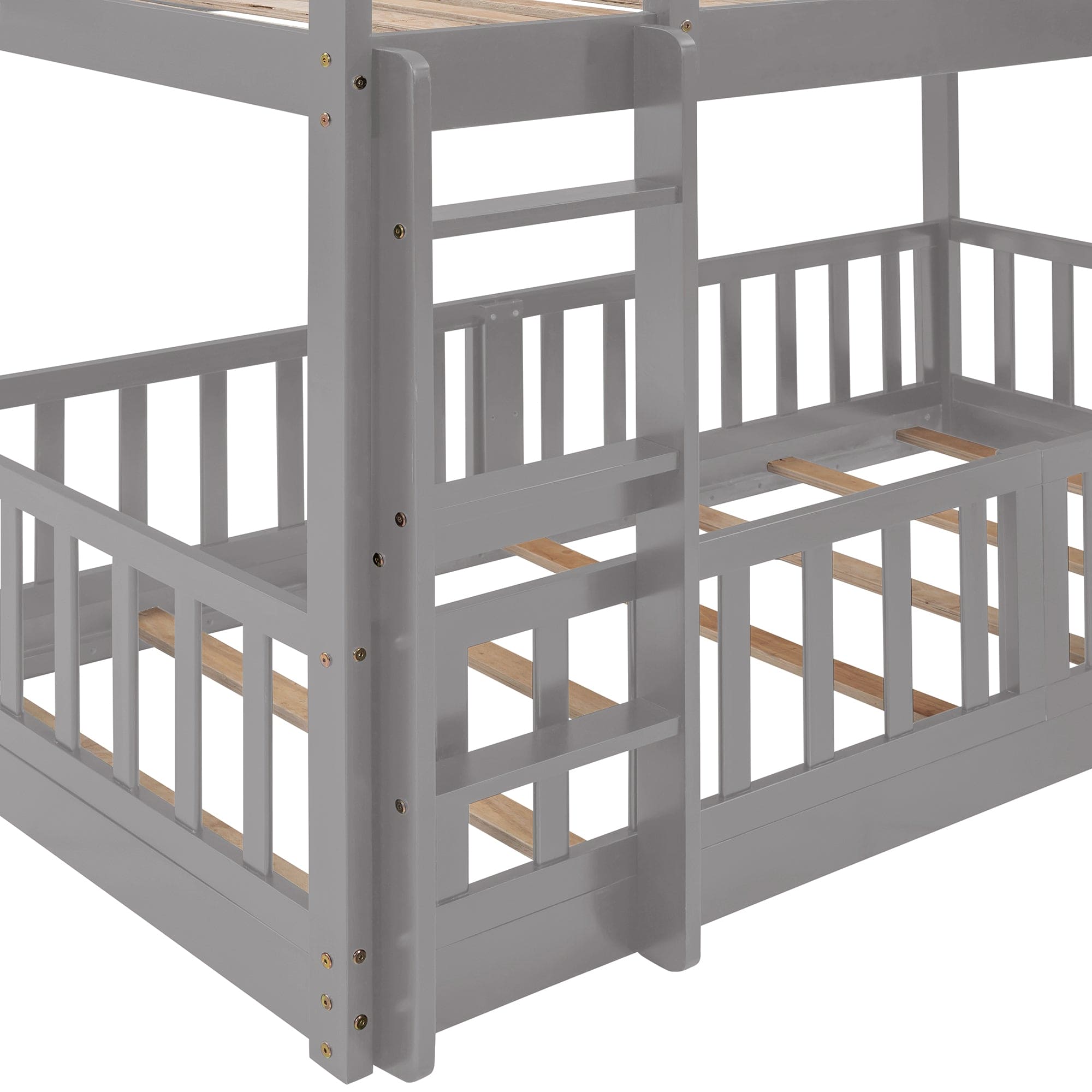 Twin Over Twin Bunk Bed with Slide and Ladder, Gray（Old SKU:LP000009AAE）