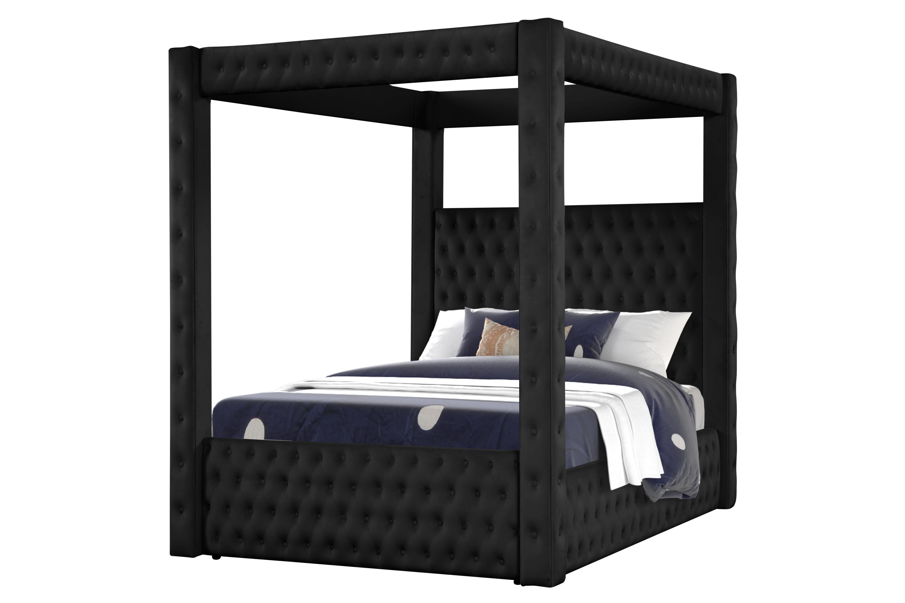 Monica luxurious Four-Poster Queen Bed Made with Wood in Black