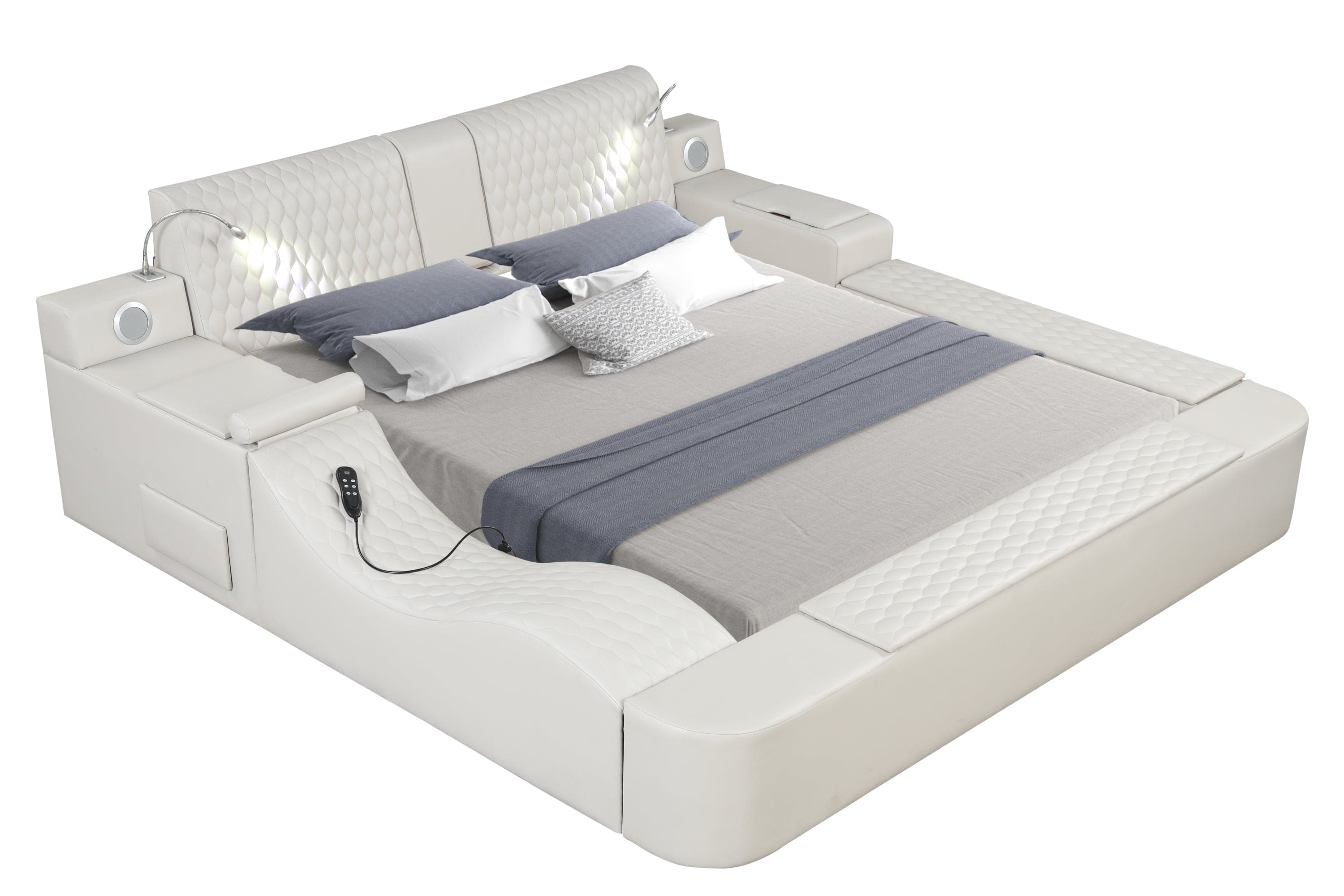 Zoya Smart Multifunctional Queen Size Bed Made with Wood in Beige