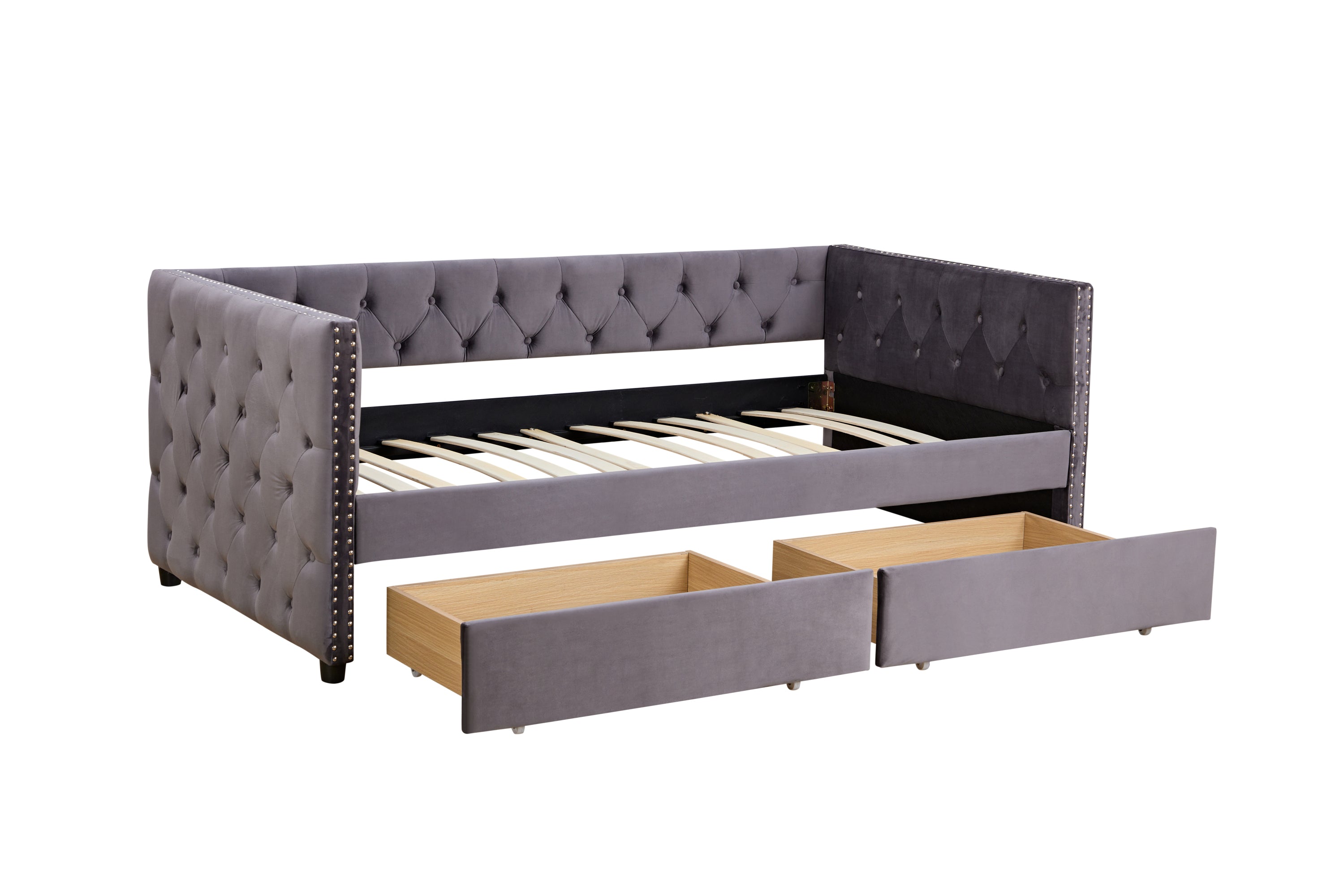 Sofa bed with drawers, modern velvet upholstered sofa bed with button tufted sofa bed frame with double drawers, bedroom living room furniture, Grey(83.47''x42.91''x30.71''')