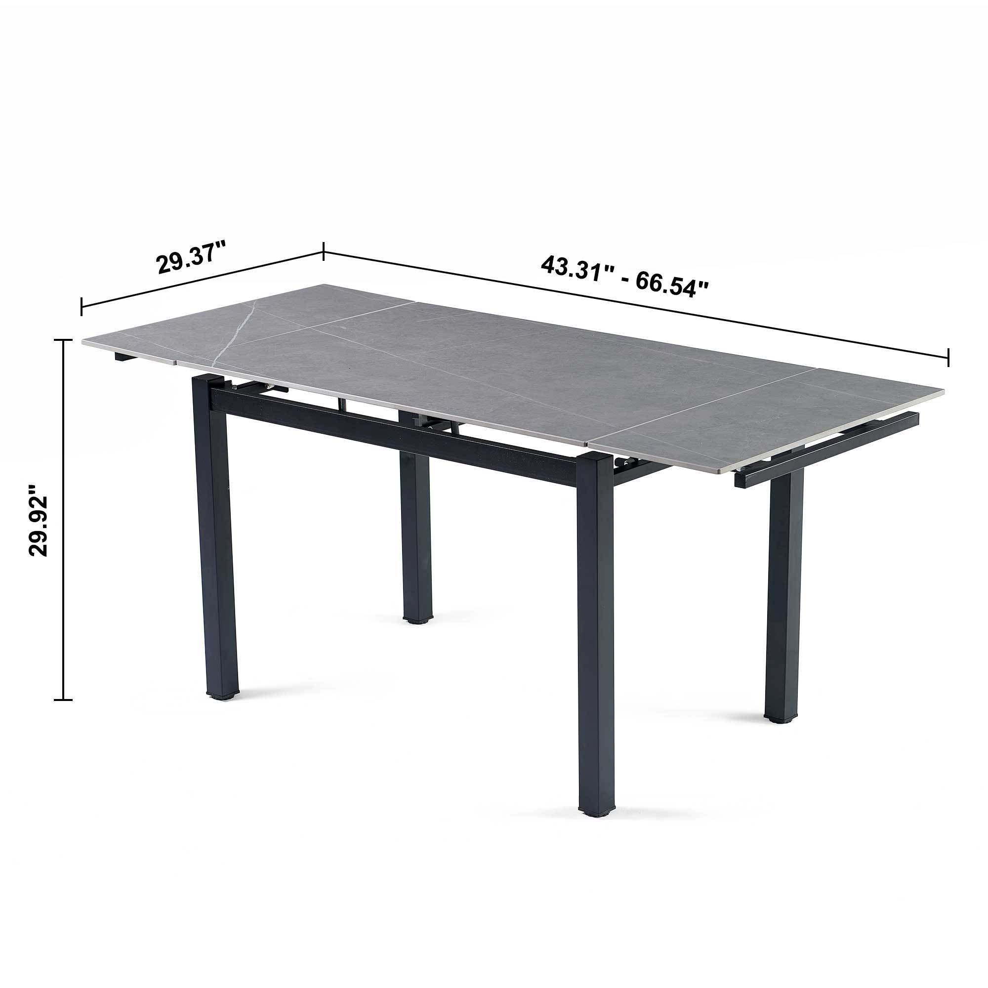 Grey Ceramic Modern Rectangular Expandable Dining Room Table For Space-Saving Kitchen Small Space -Table Top