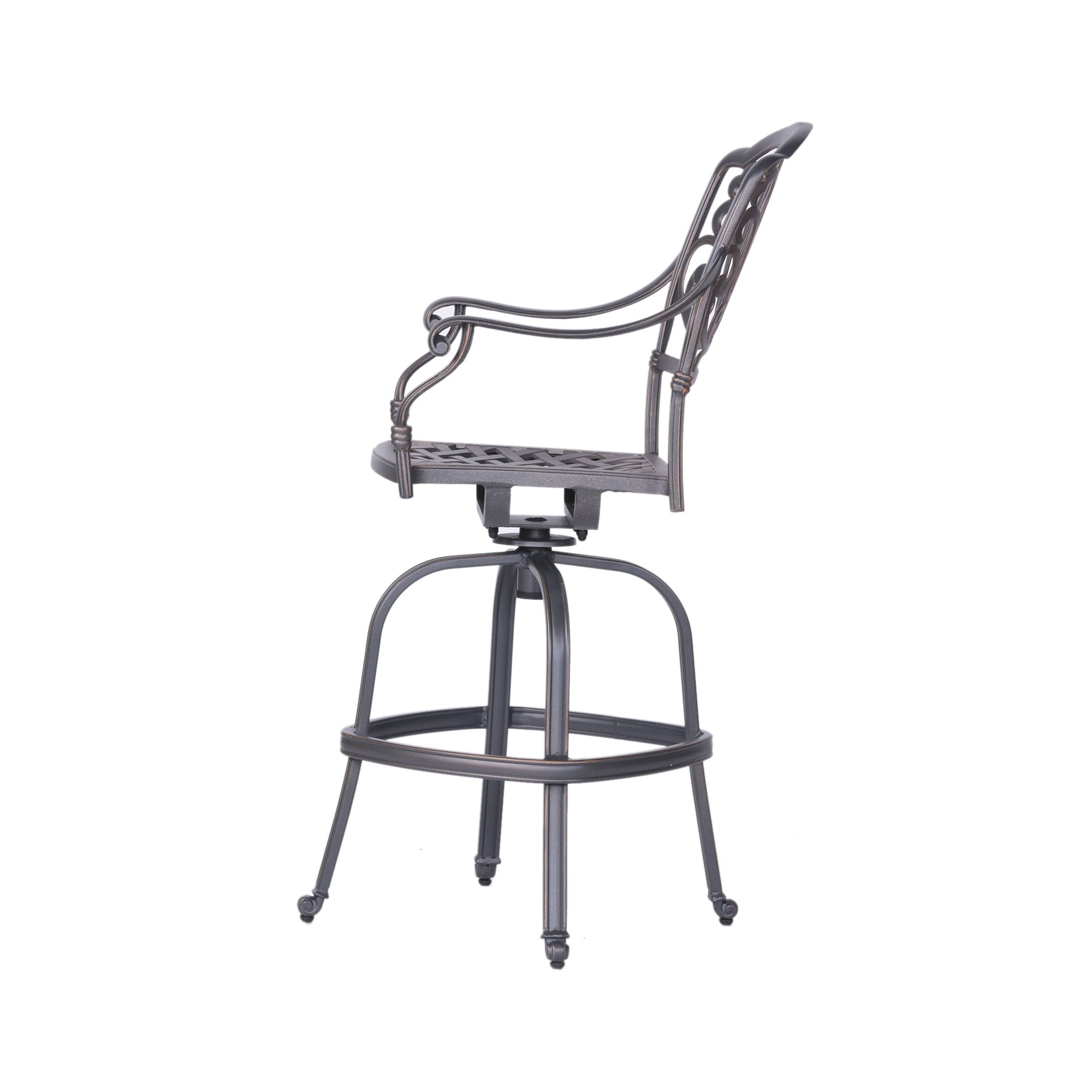 Patio Outdoor Aluminum Swivel Bar Stool with Cushion, Set of 2, Cast Silver