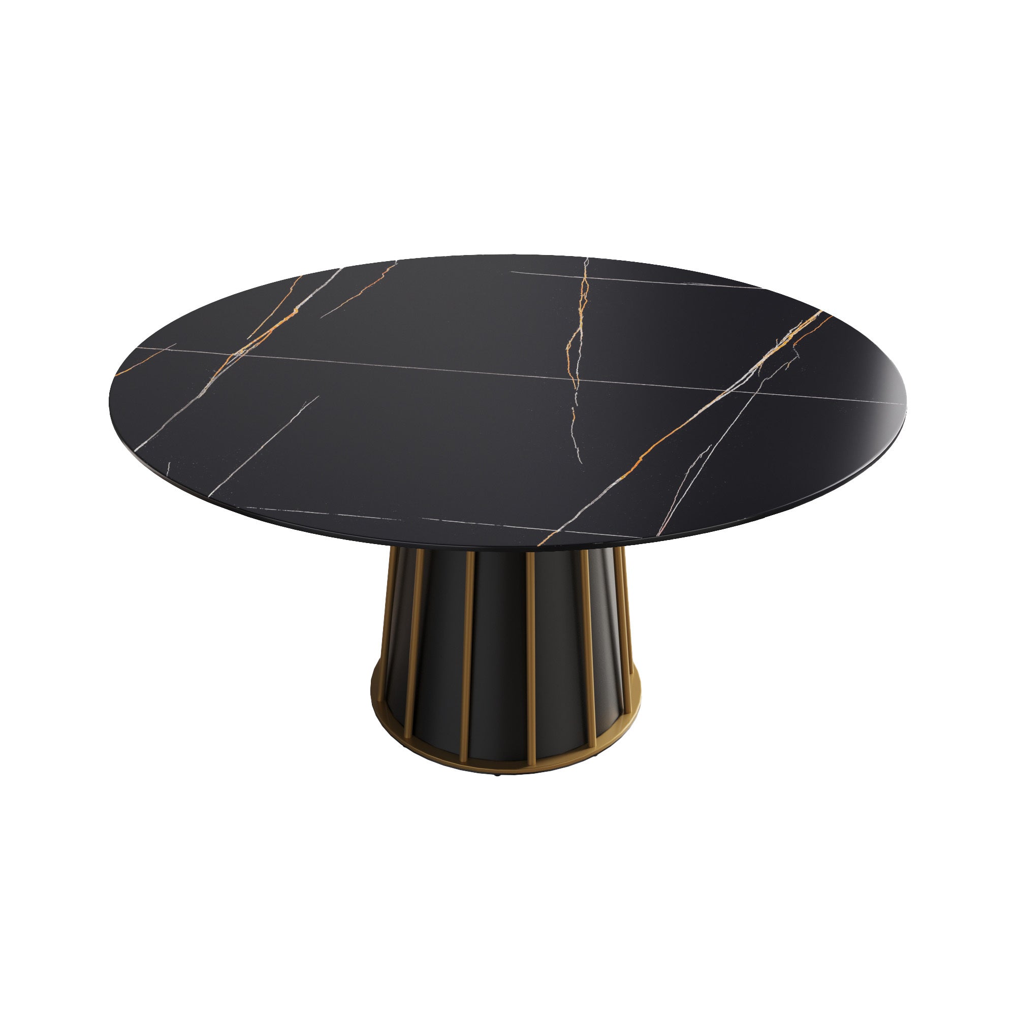 59.05"modern artificial stone round black metal iron base dining table-can accommodate 8 people.(Not including chairs)