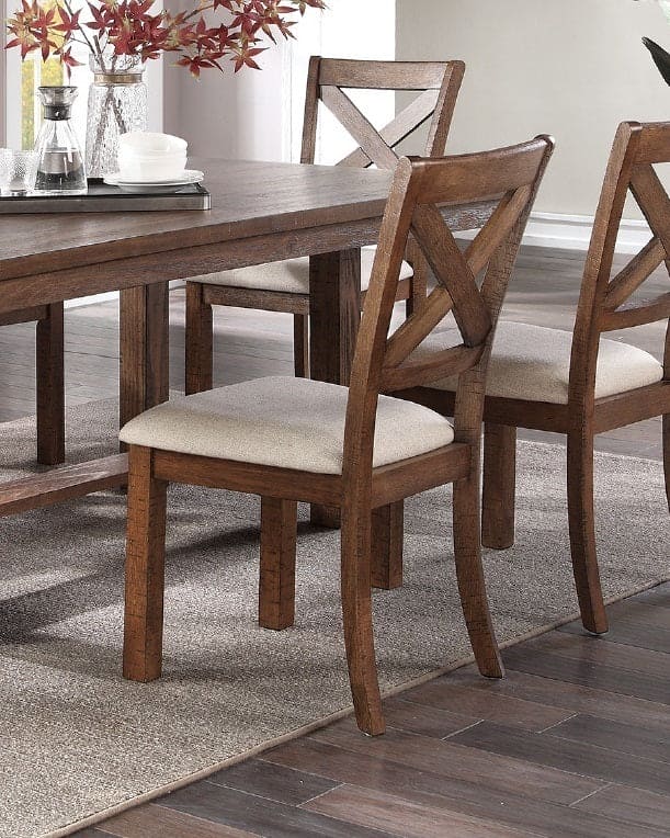 Set of 2 Side Chairs Natural Brown Finish Solid wood Contemporary Style Kitchen Dining Room Furniture Unique X- Design Chairs