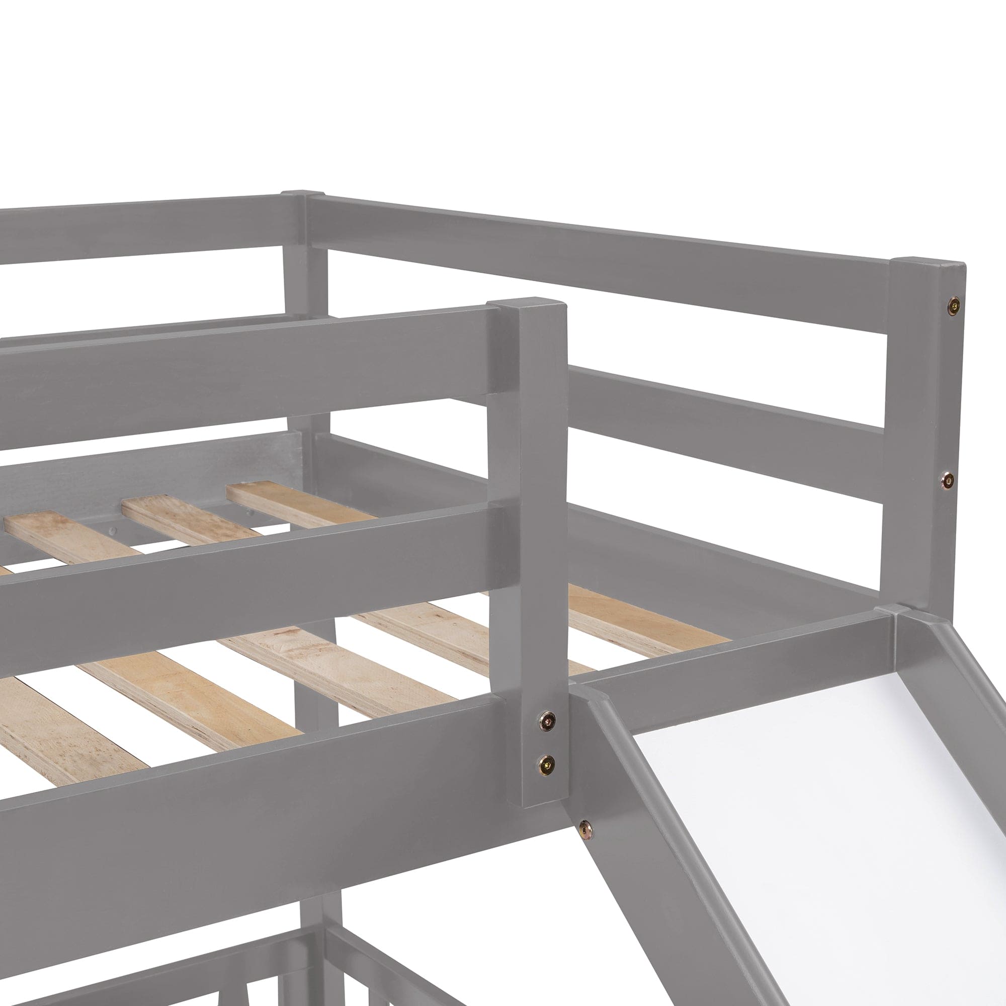 Twin Over Twin Bunk Bed with Slide and Ladder, Gray（Old SKU:LP000009AAE）