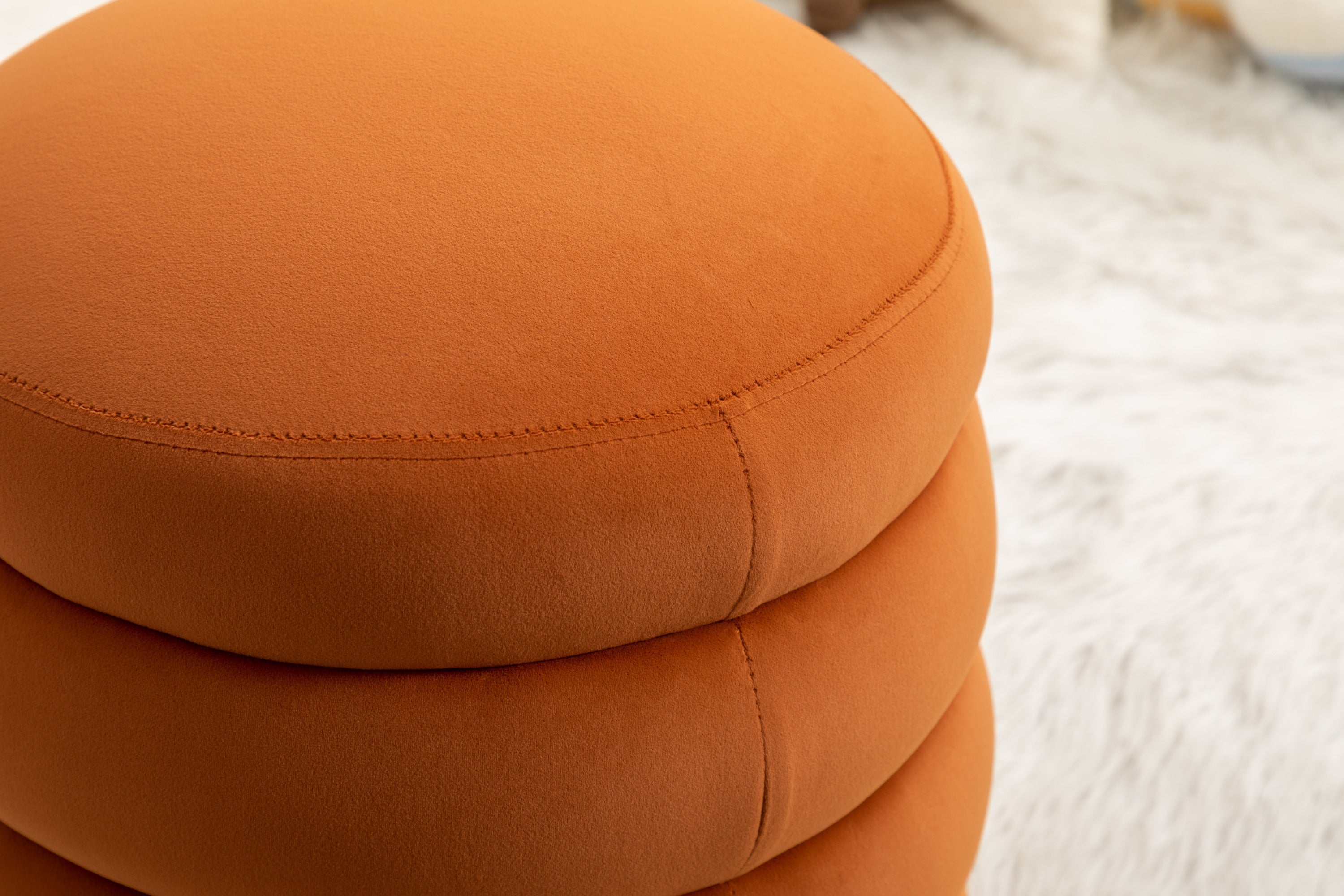 006-Soft Velvet  Round Ottoman Footrest Stool,Orange