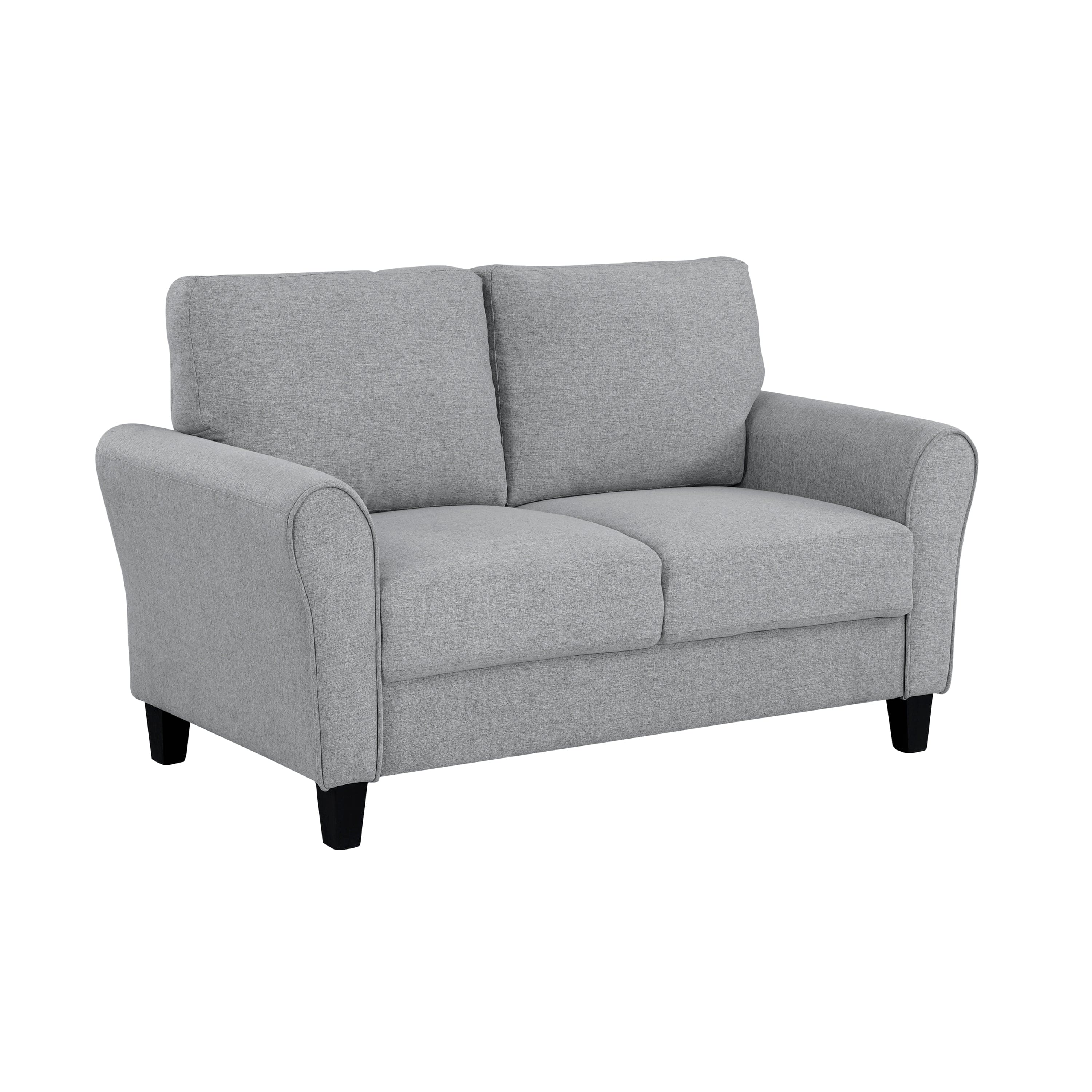 Modern 1pc Loveseat Dark Gray Textured Fabric Upholstered Rounded Arms Attached Cushions Transitional Living Room Furniture