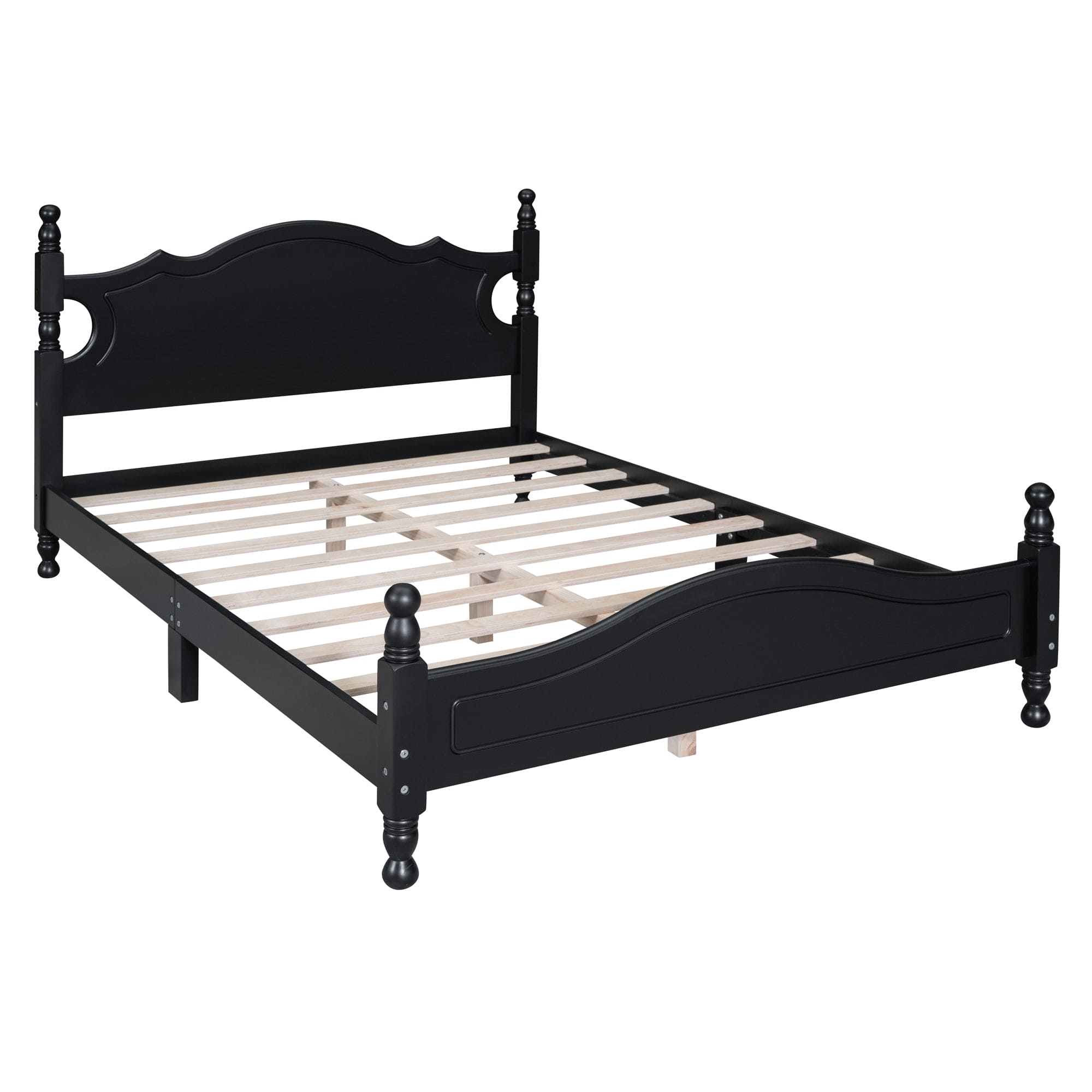 Full Size Wood Platform Bed Frame,Retro Style Platform Bed with Wooden Slat Support,Black