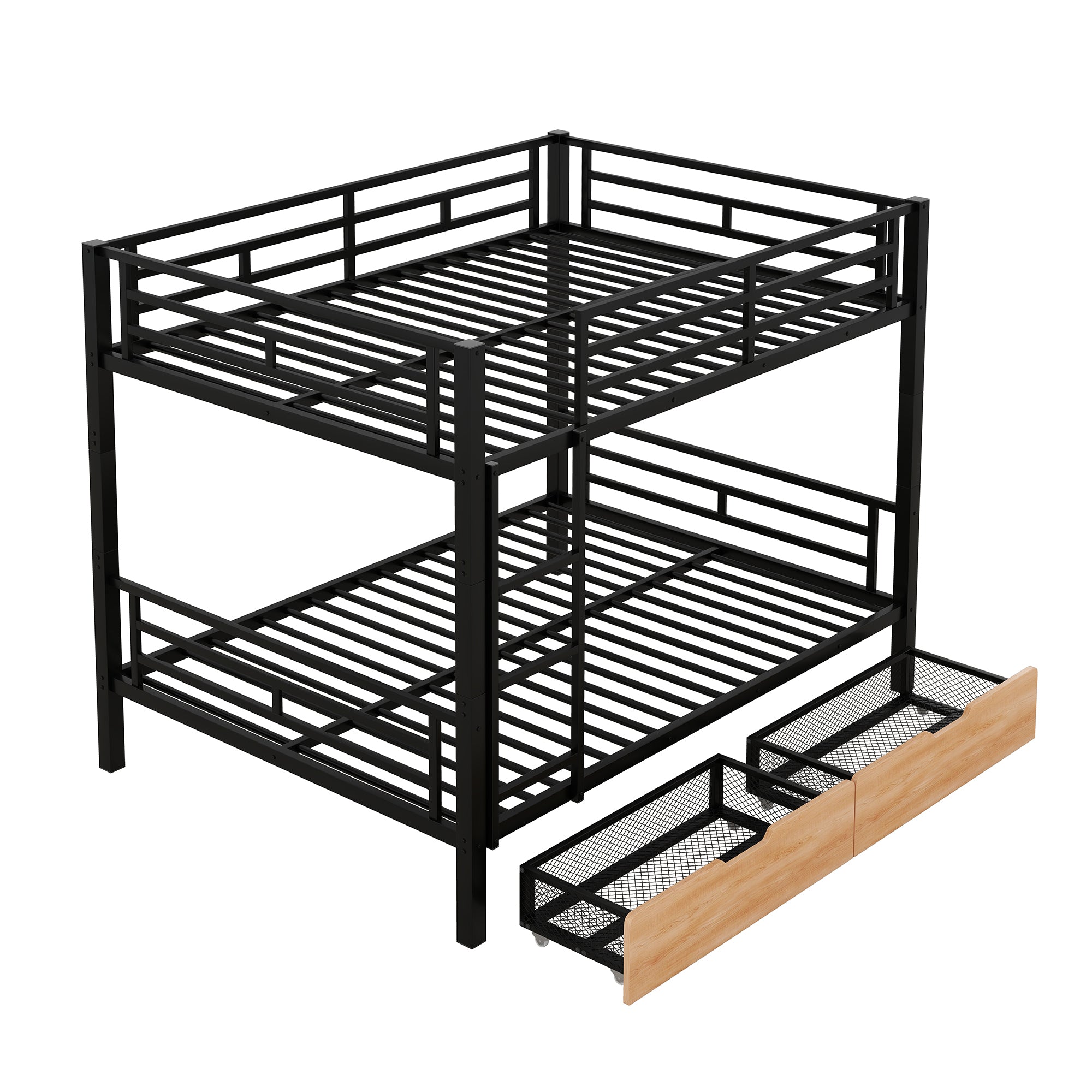 Metal Full Size Convertible Bunk Bed with 2 Drawers, Black