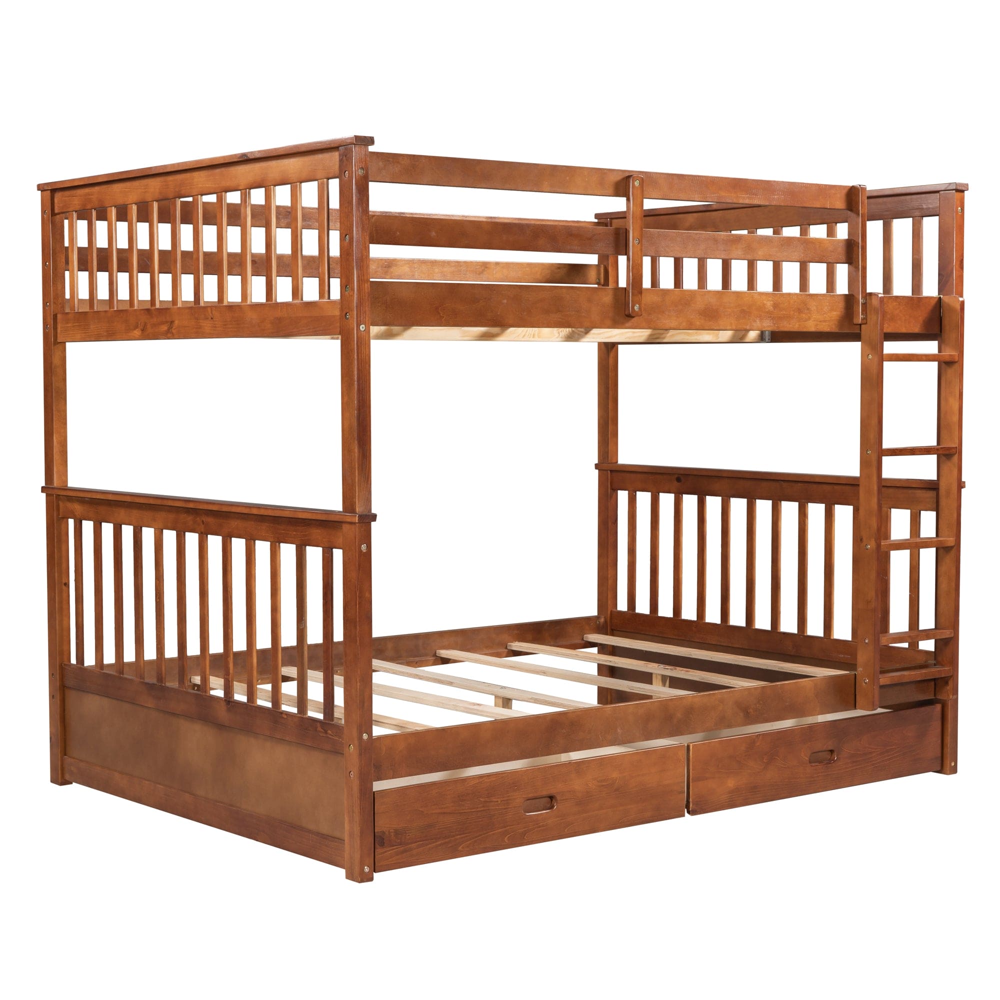 Full-Over-Full Bunk Bed with Ladders and Two Storage Drawers (Walnut)(OLD SKU:LT000365AAD)