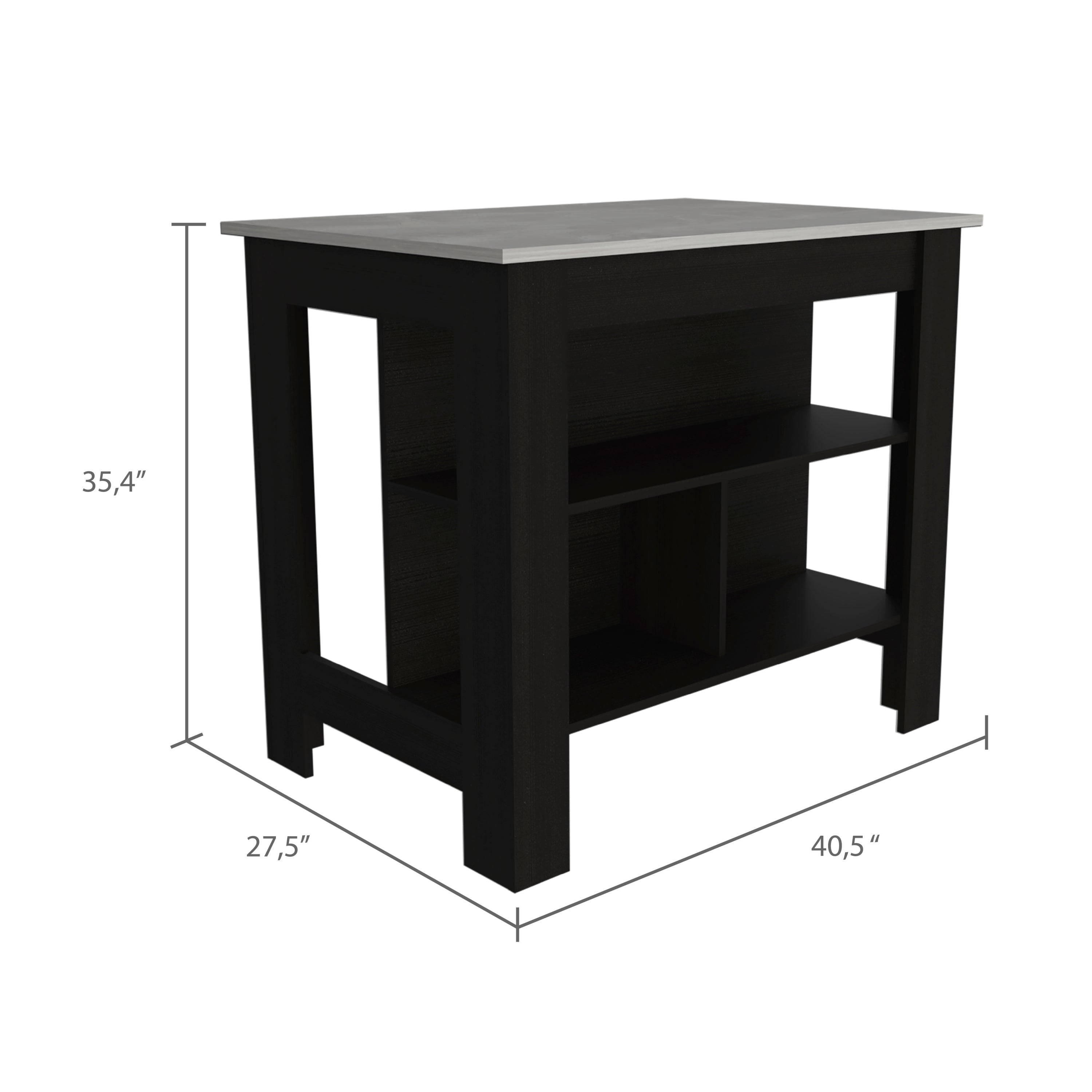 Cala Kitchen Island, Four Legs, Three Shelves  -Black / Ibiza Marble