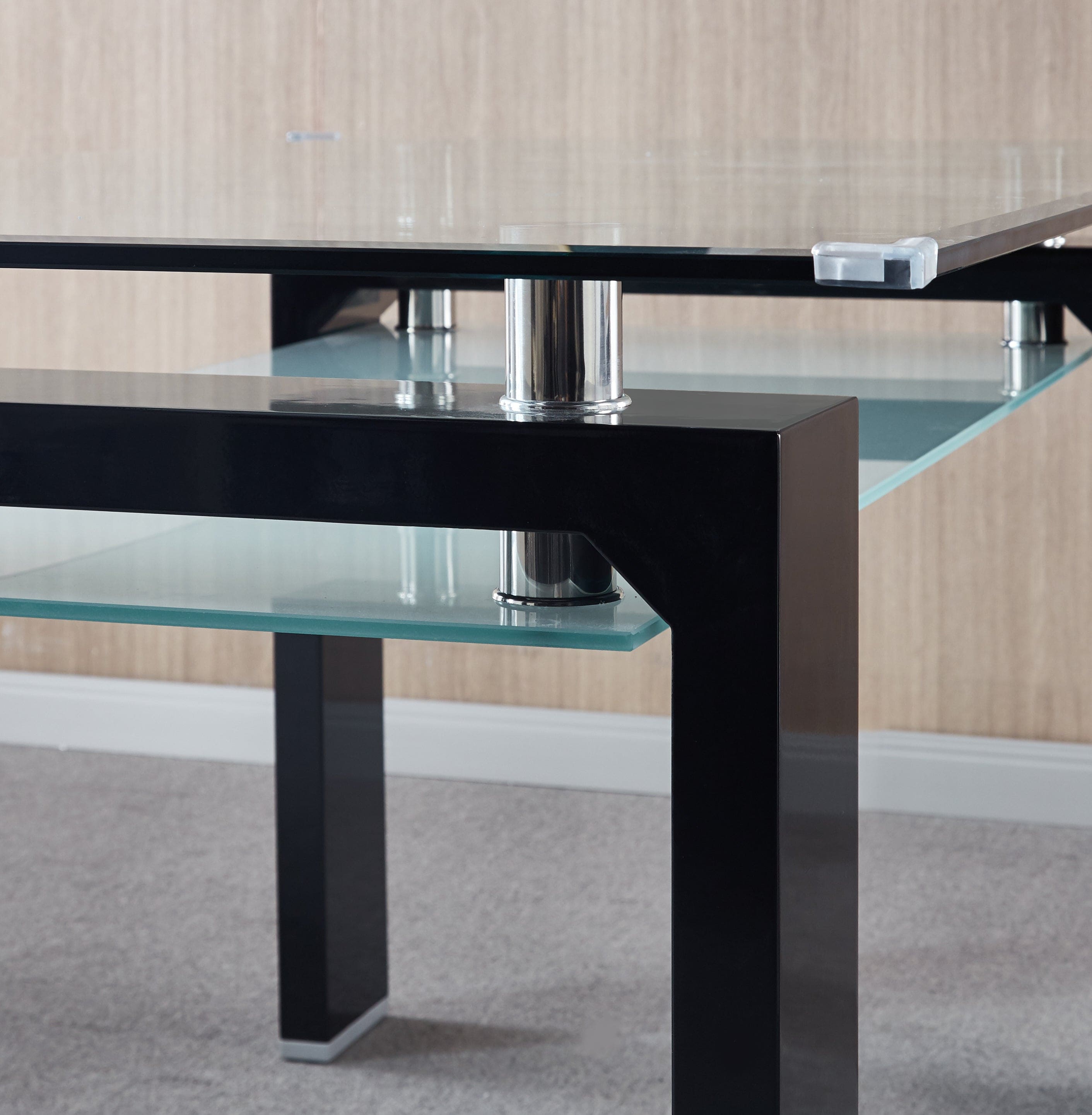 Double-Layer Tempered Glass Rectangular Dining Table